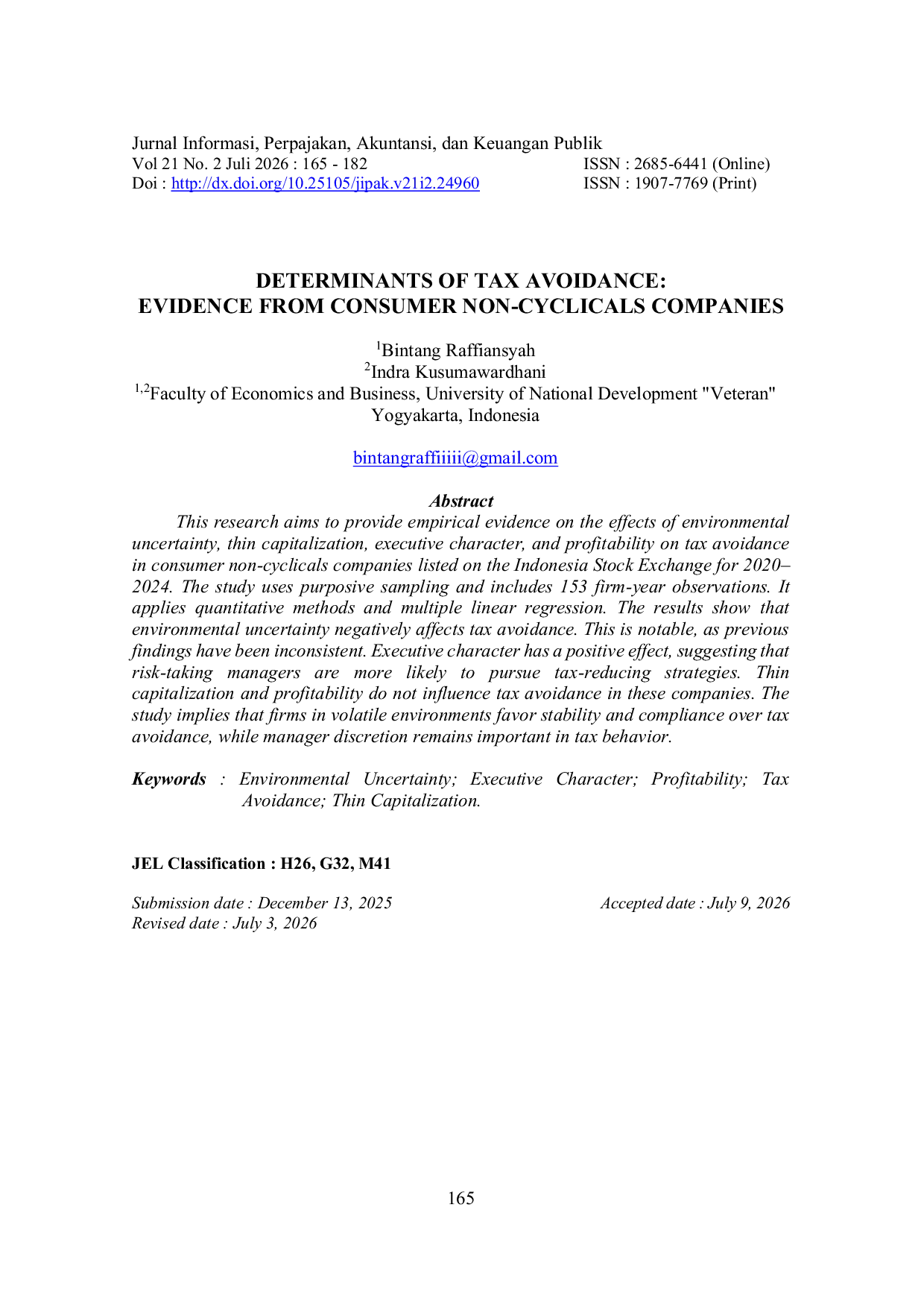 JURIS Determinants Of Tax Avoidance Evidence From Consumer Non Cyclicals Companies