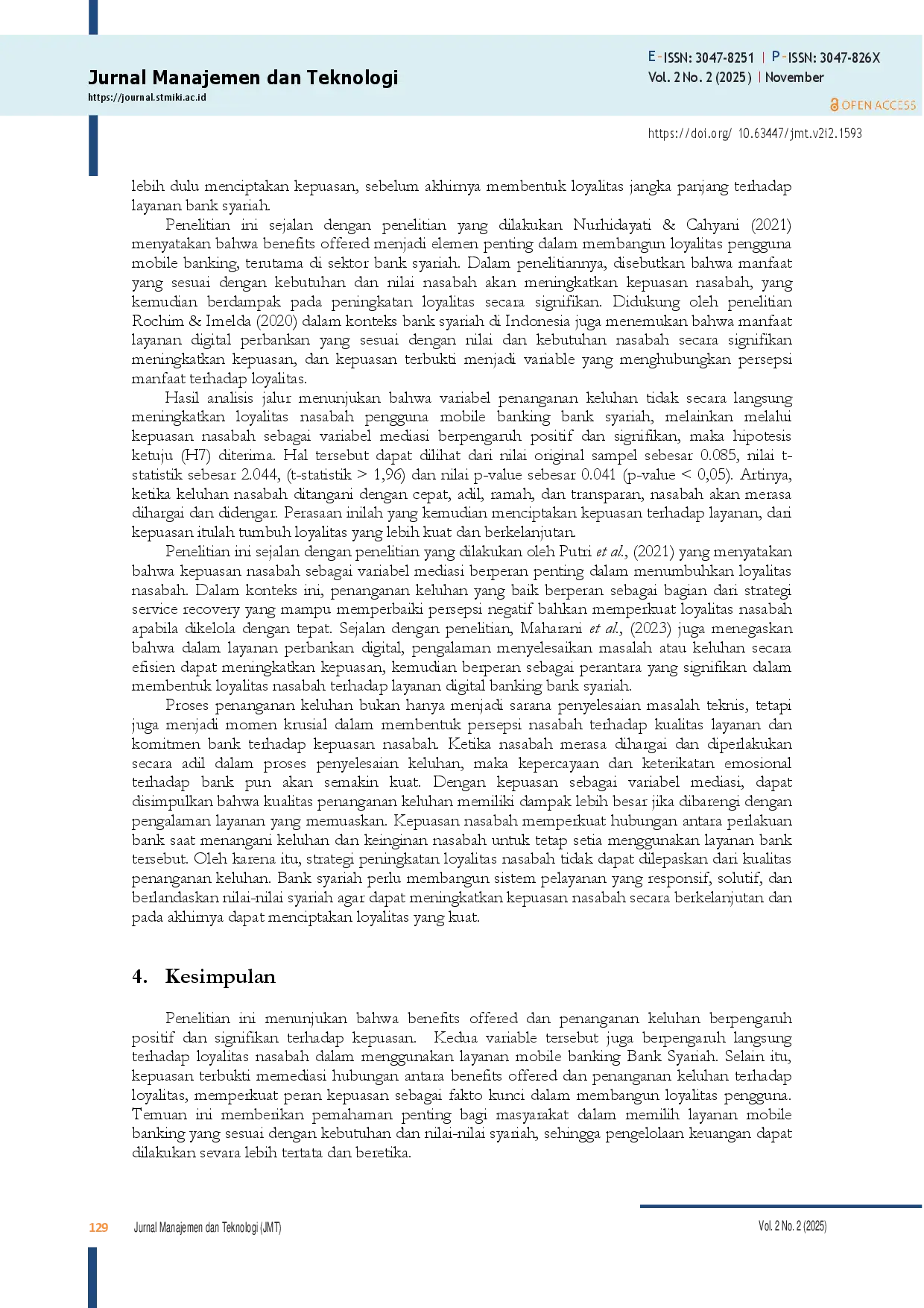 juris Kepuasan Nasabah Sebagai Mediasi Pada Pengaruh Benefits Offered Dan Penanganan Keluhan Terhadap Loyalitas