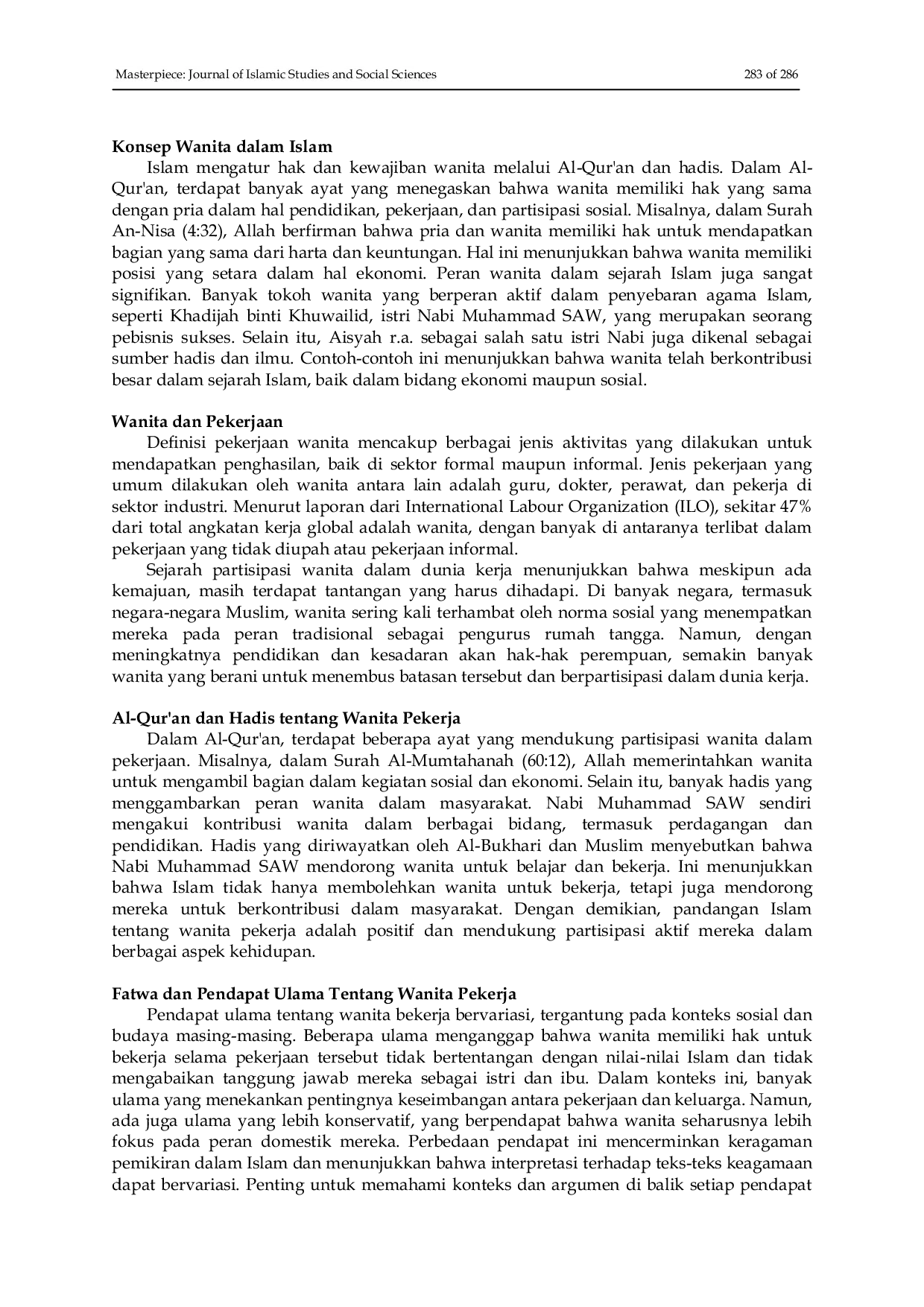 JURIS Wanita Pekerja dalam Pandangan Islam