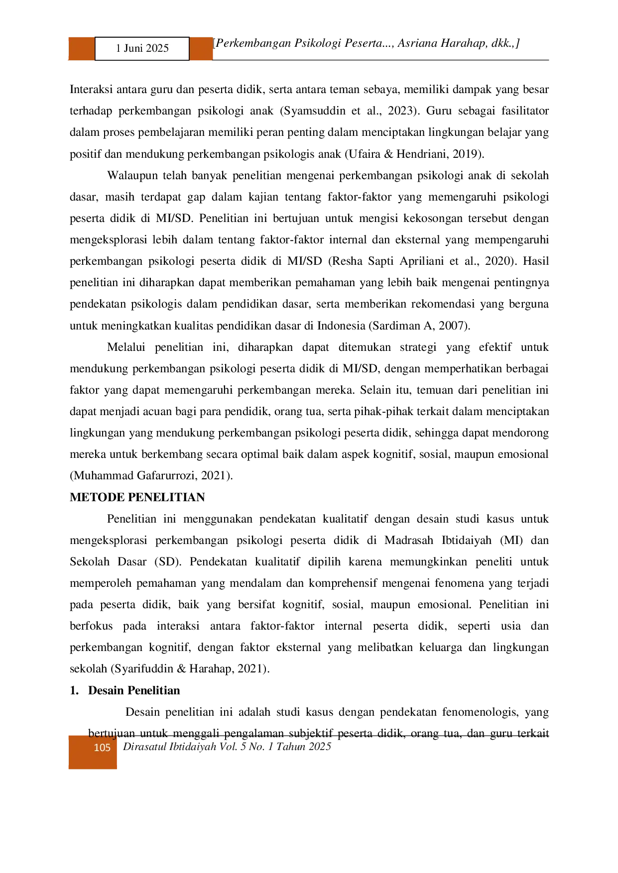 JURIS Perkembangan Psikologi Peserta Didik di Tingkat MI SD