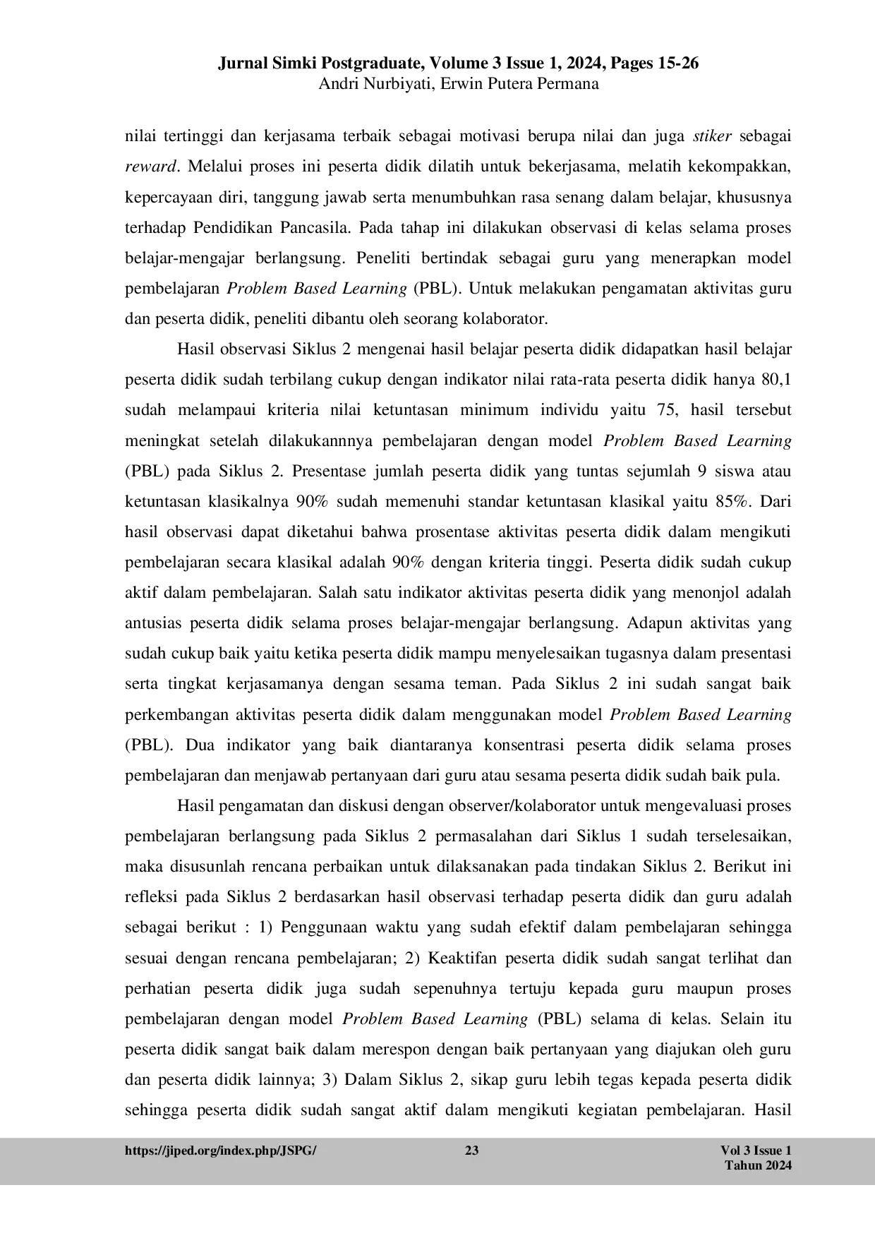 JURIS Penerapan Model Problem Based Learning dengan Media Wordwall untuk Meningkatkan Motivasi dan Hasil Belajar Siswa Mata Pelajaran Pendidikan Pancasila Materi Keragaman Budaya Indonesia