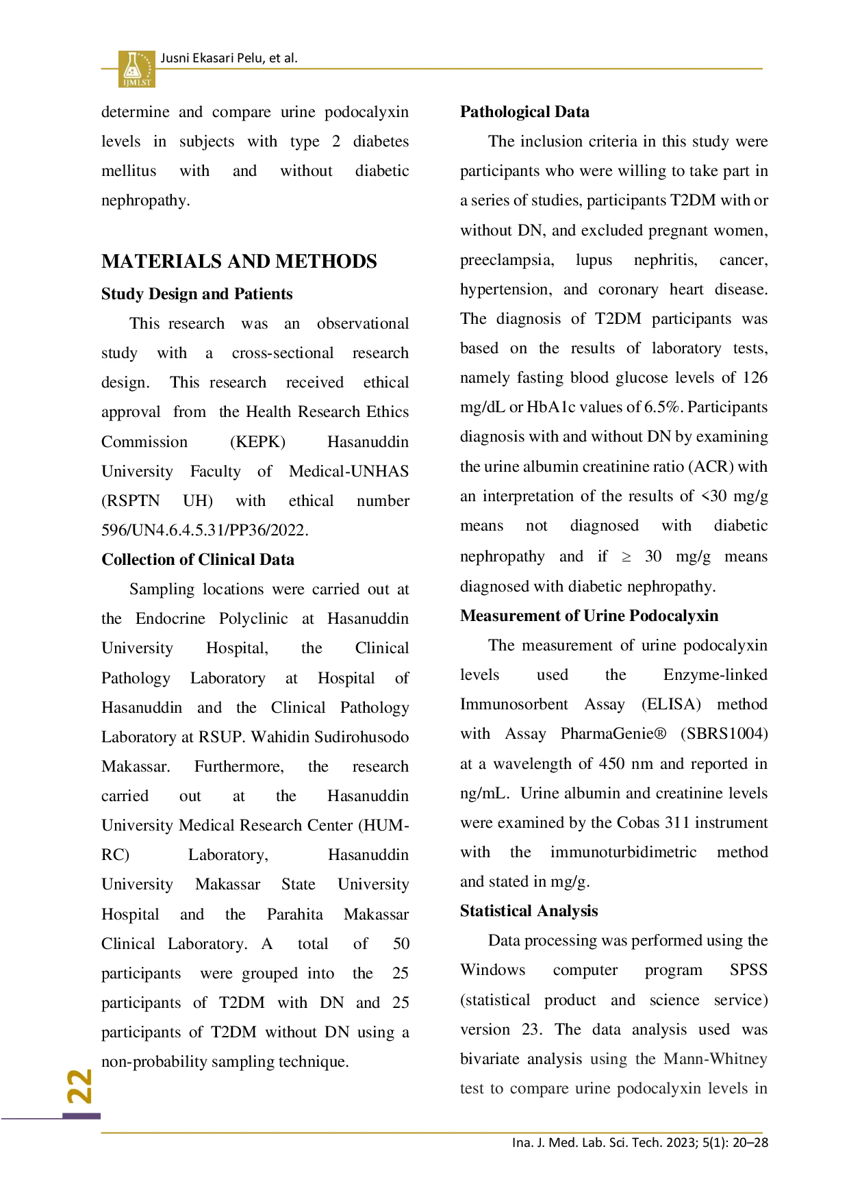juris Analysis of Urine Podocalyxin in Type 2 Diabetes Mellitus Subjects With and Without Diabetic Nephropathy