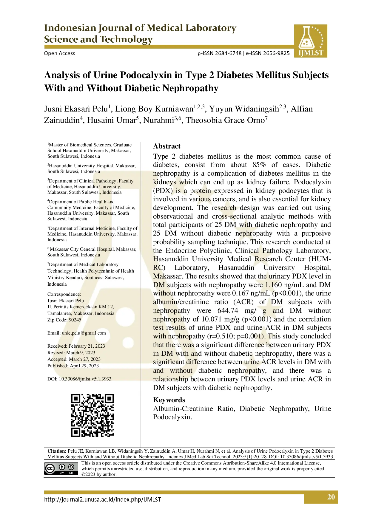 juris Analysis of Urine Podocalyxin in Type 2 Diabetes Mellitus Subjects With and Without Diabetic Nephropathy