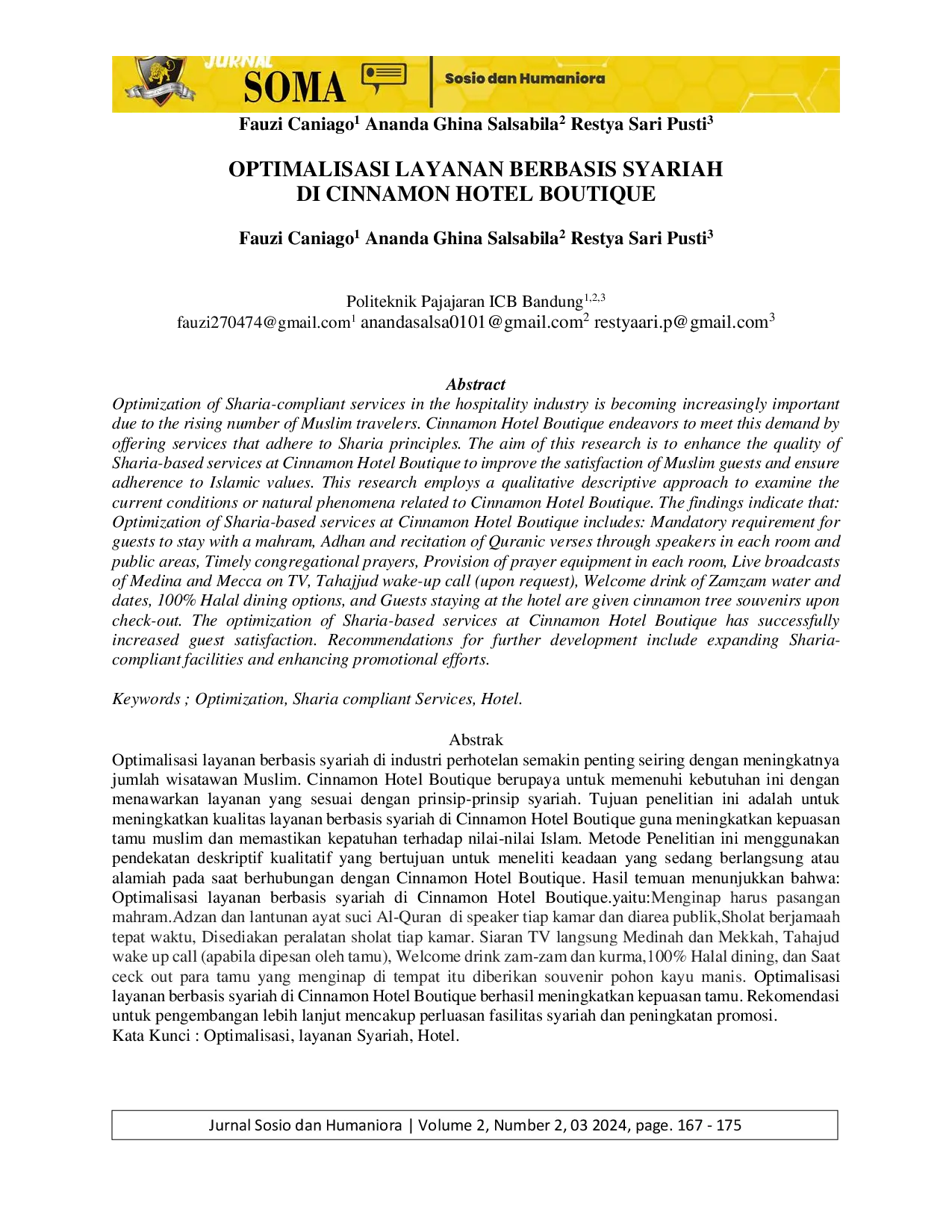 JURIS Optimalisasi Layanan Berbasis Syariah Di Cinnamon Hotel Boutique