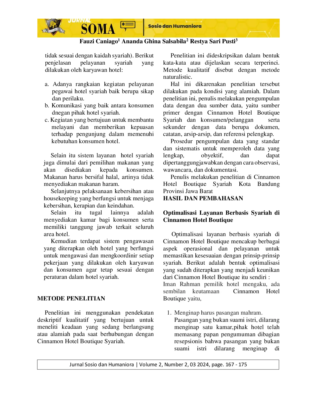 JURIS Optimalisasi Layanan Berbasis Syariah Di Cinnamon Hotel Boutique