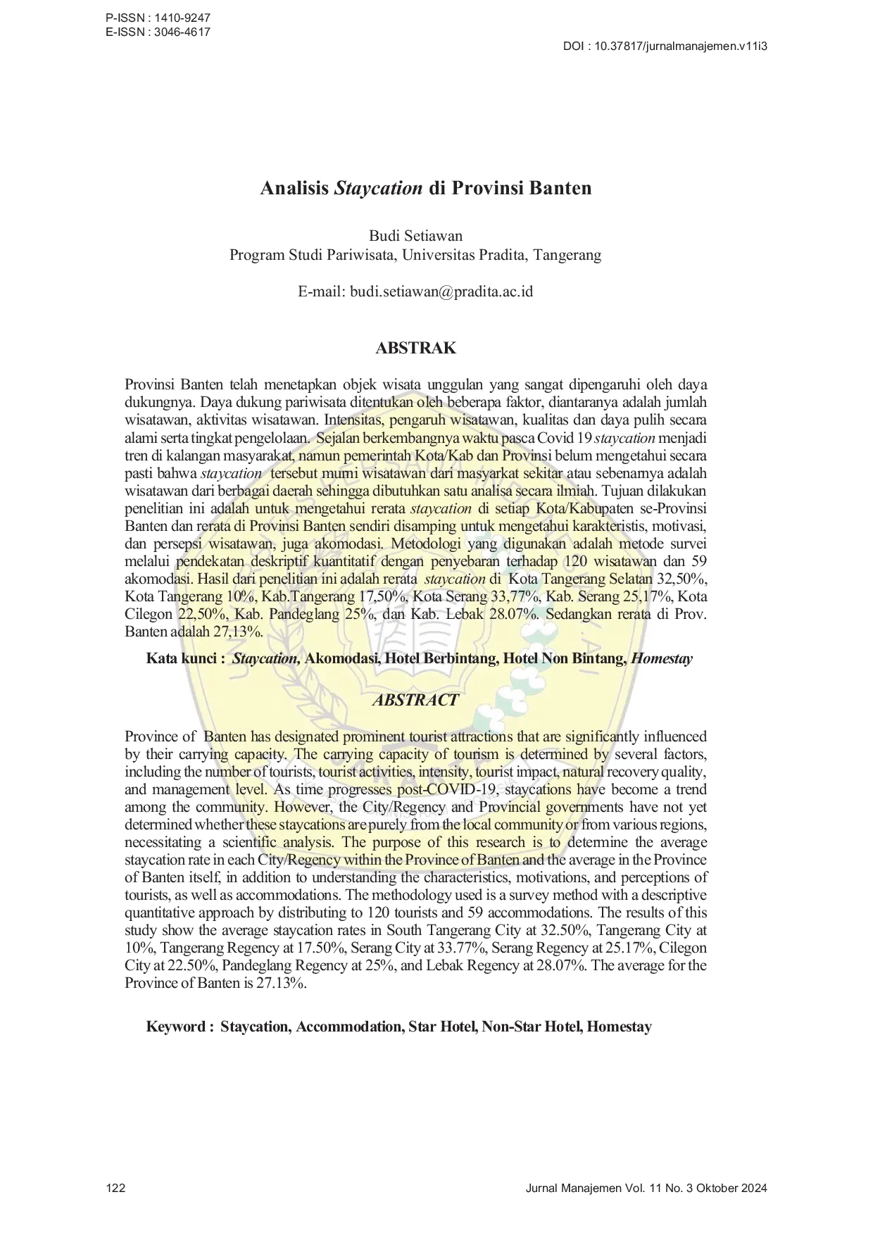 JURIS Analisis Staycation di Provinsi Banten