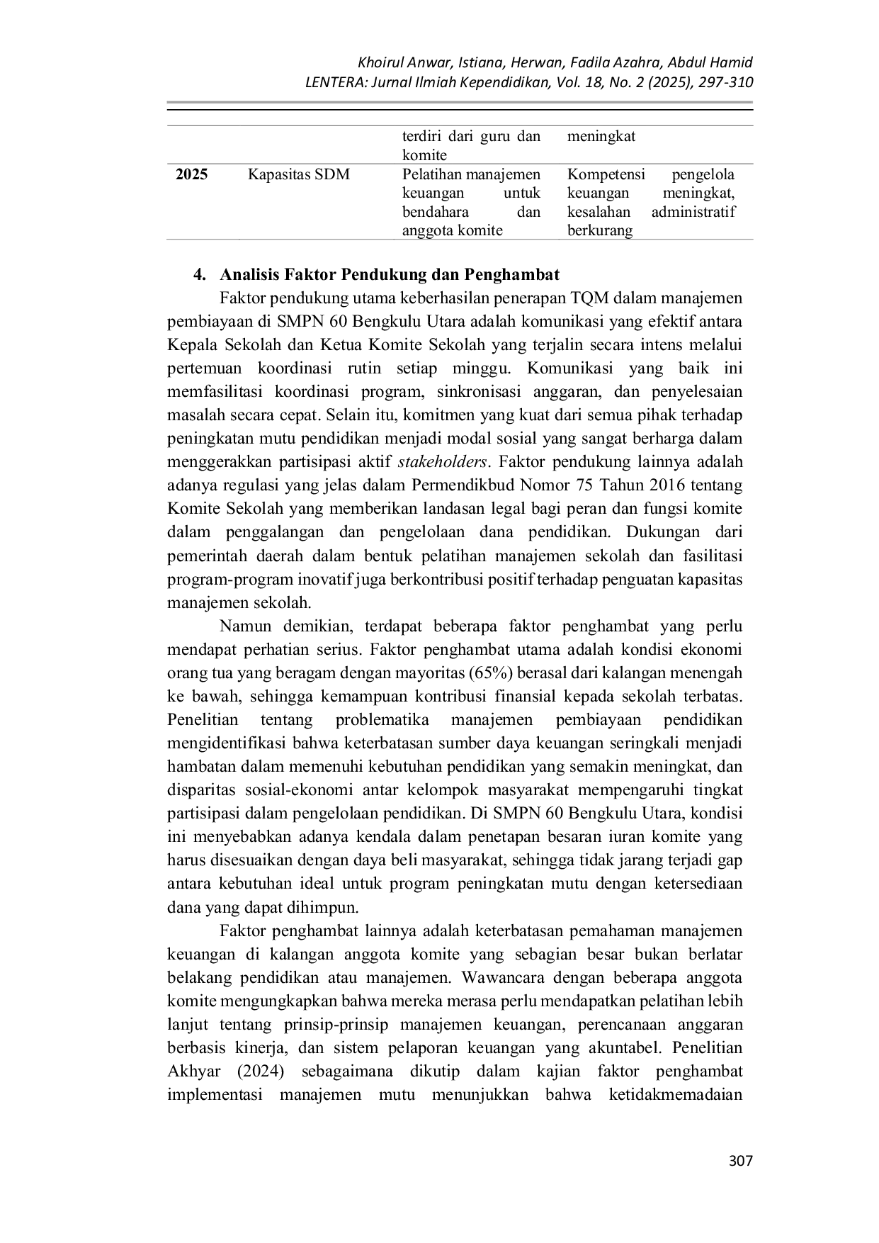 JURIS Analisis Penerapan Prinsip TQM Total Quality Management dalam Manajemen Pembiayaan Pendidikan oleh Komite Sekolah di SMPN 60 Bengkulu Utara