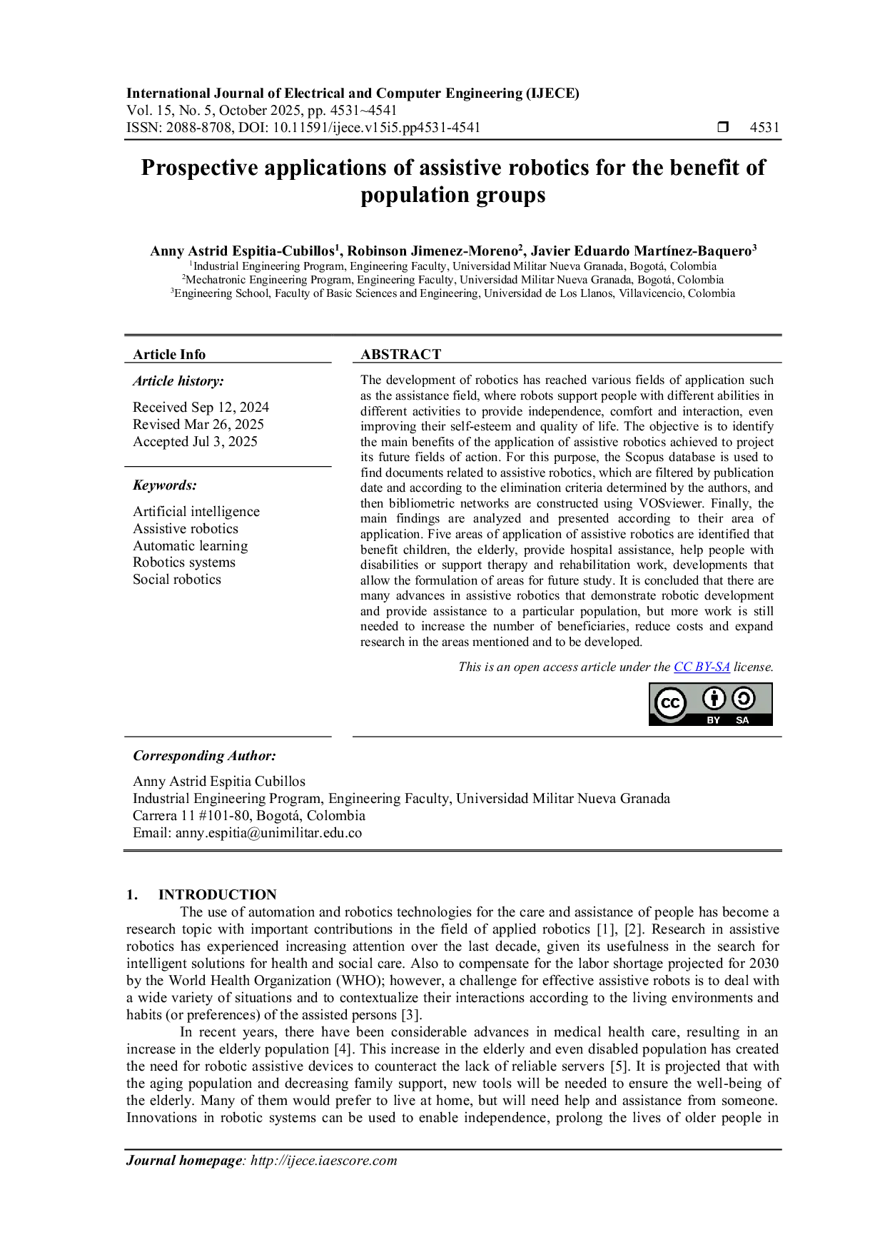 JURIS Prospective applications of assistive robotics for the benefit of population groups