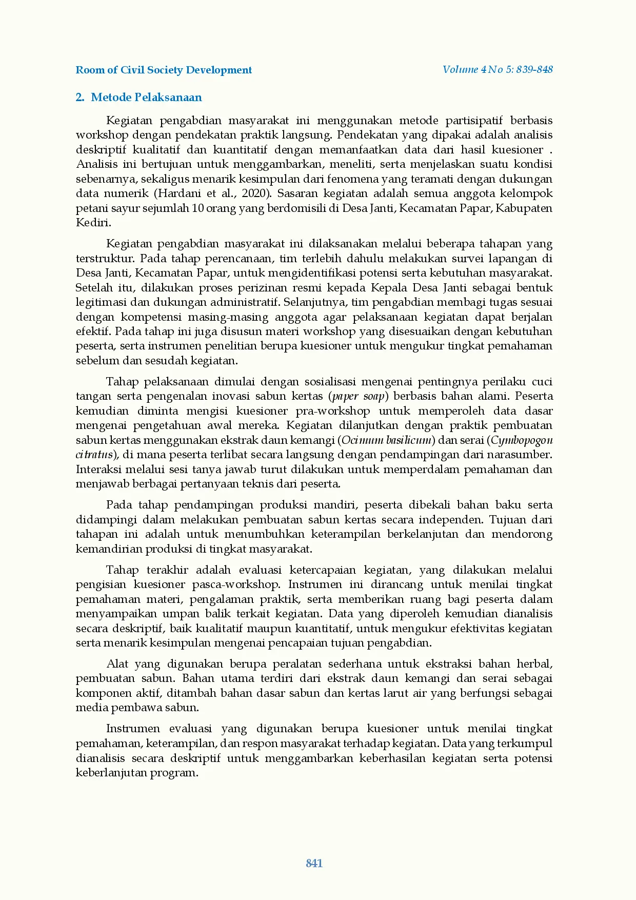 juris Paper Soap Herbal Kemangi Dan Serai Sebagai Solusi Inovatif Pemberdayaan Petani Sayur Desa Janti Papar Kediri