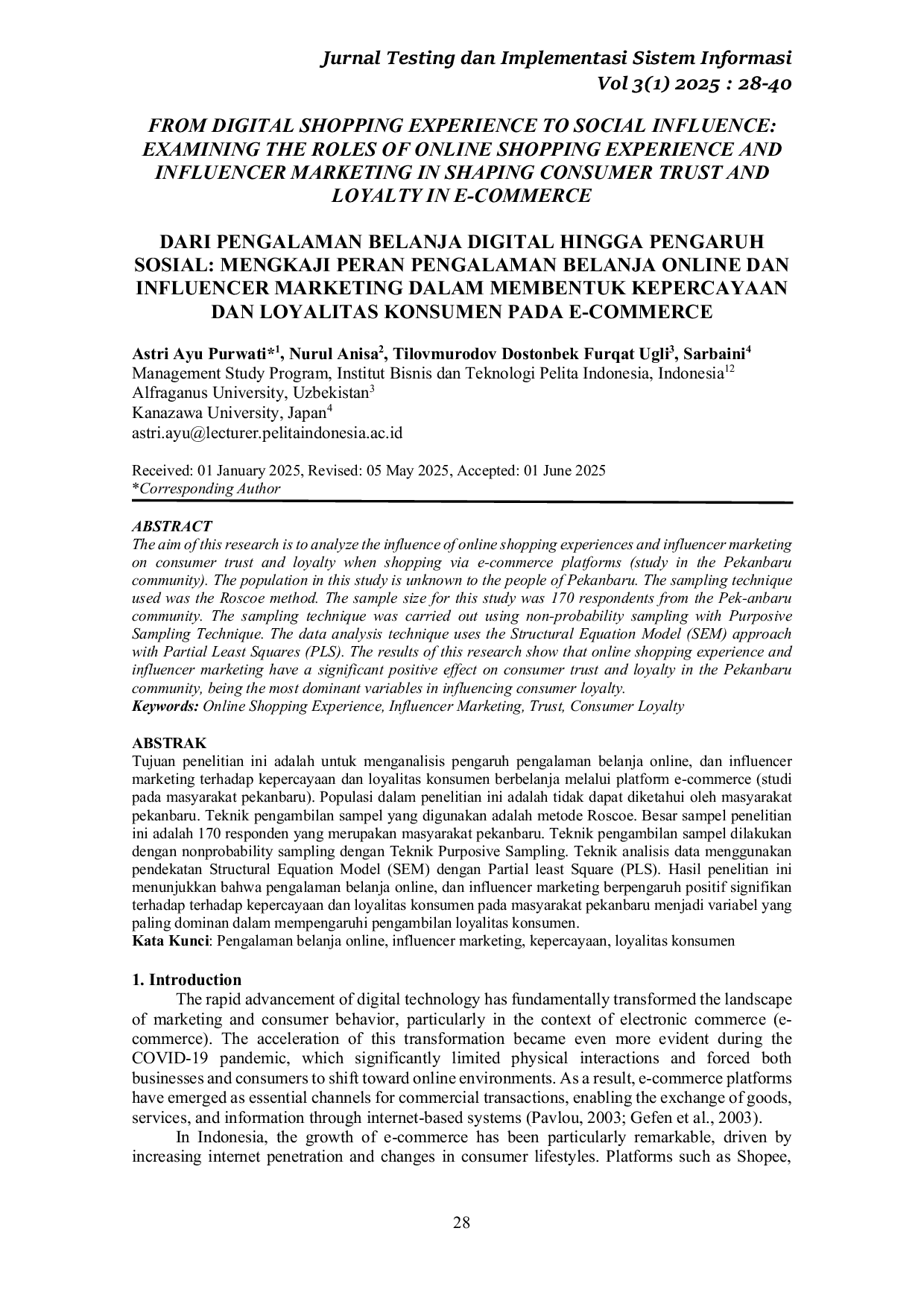 JURIS From Digital Shopping Experience To Social Influence Examining The Roles Of Online Shopping Experience And Influencer Marketing In Shaping Consumer Trust And Loyalty In E Commerce