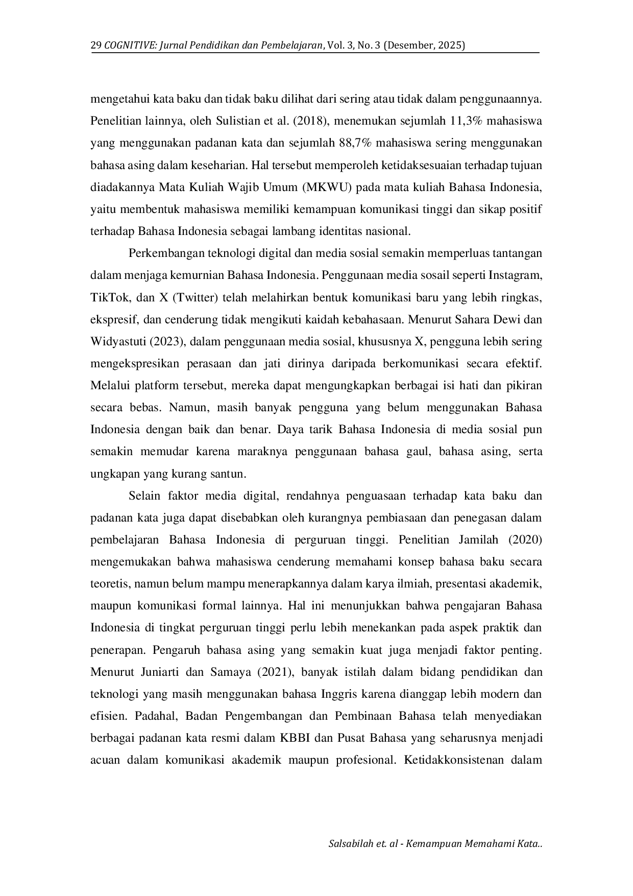 JURIS Kemampuan Memahami Kata Baku Dan Padanan Kata Pada Mahasiswa Aktif Lulusan Mata Kuliah Bahasa Indonesia