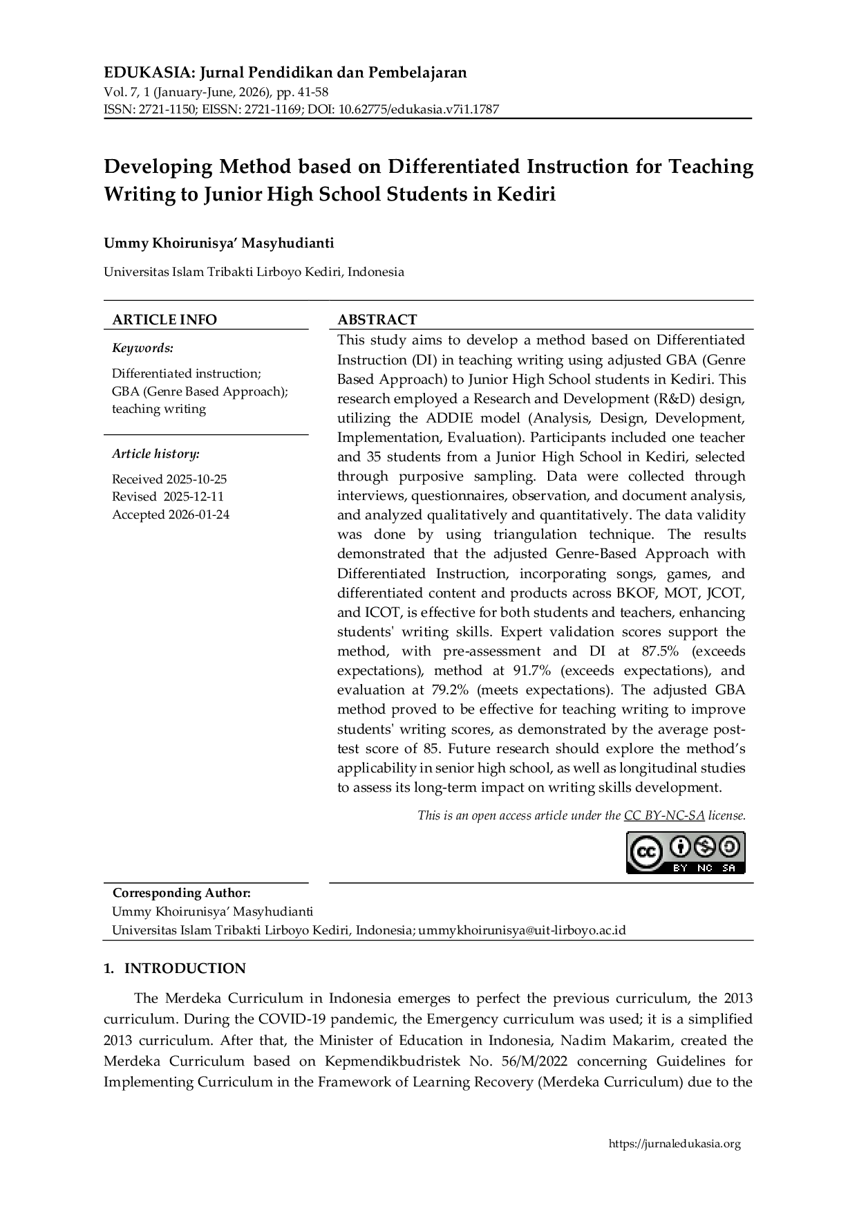 JURIS Developing Method based on Differentiated Instruction for Teaching Writing to Junior High School Students in Kediri