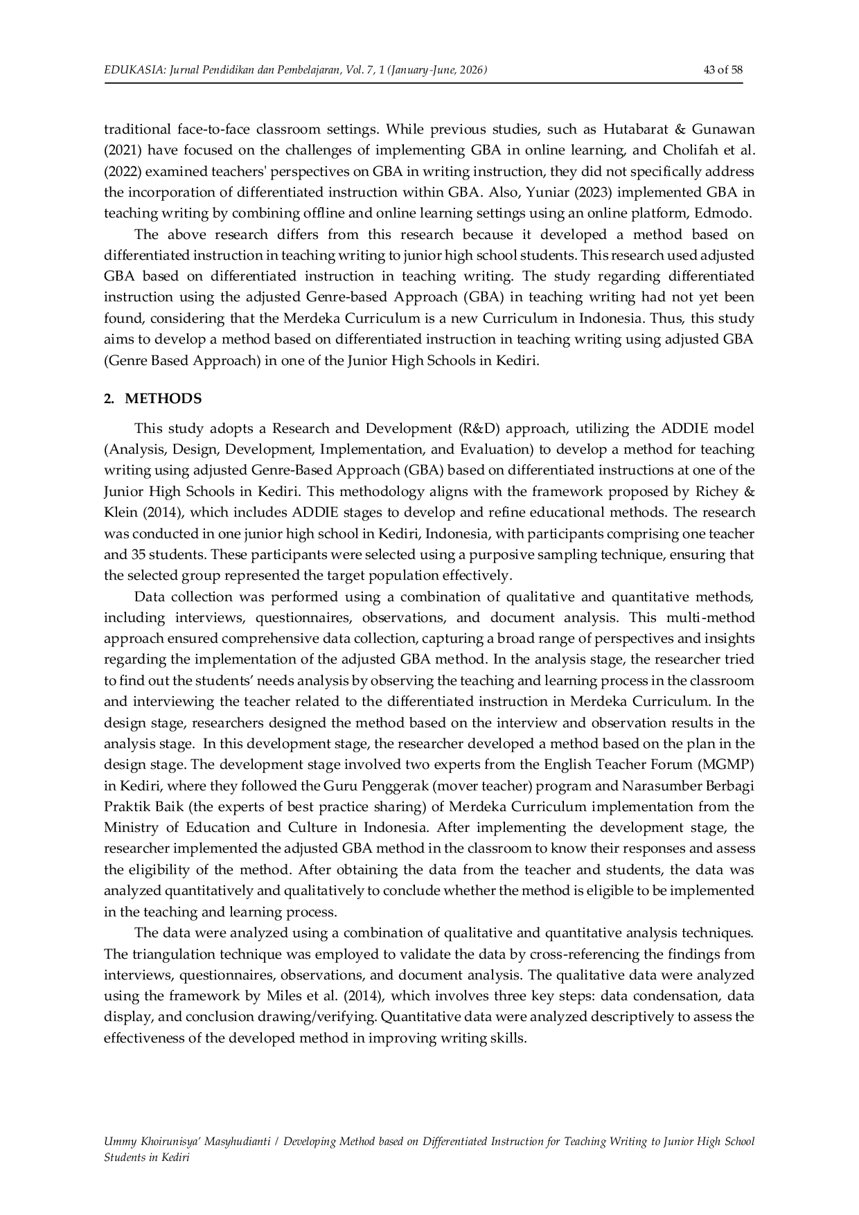 JURIS Developing Method based on Differentiated Instruction for Teaching Writing to Junior High School Students in Kediri