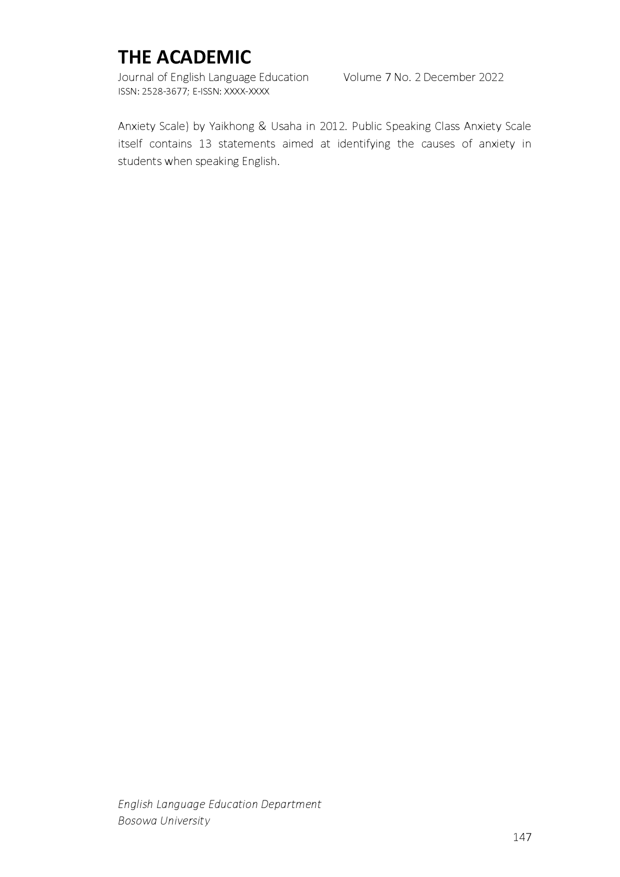 juris Speaking Anxiety in Secondary School A Case Study in Junior High School