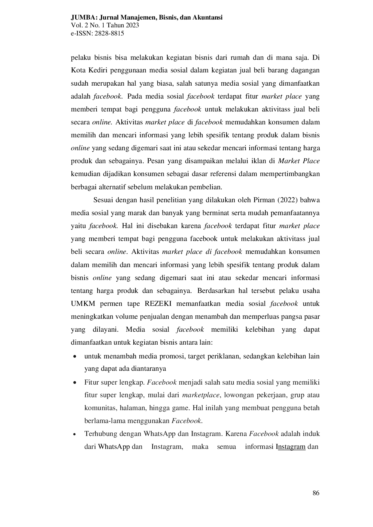 JURIS Efektivitas Pemanfaatan Media Sosial Facebook dalam Meningkatkan Volume Penjualan