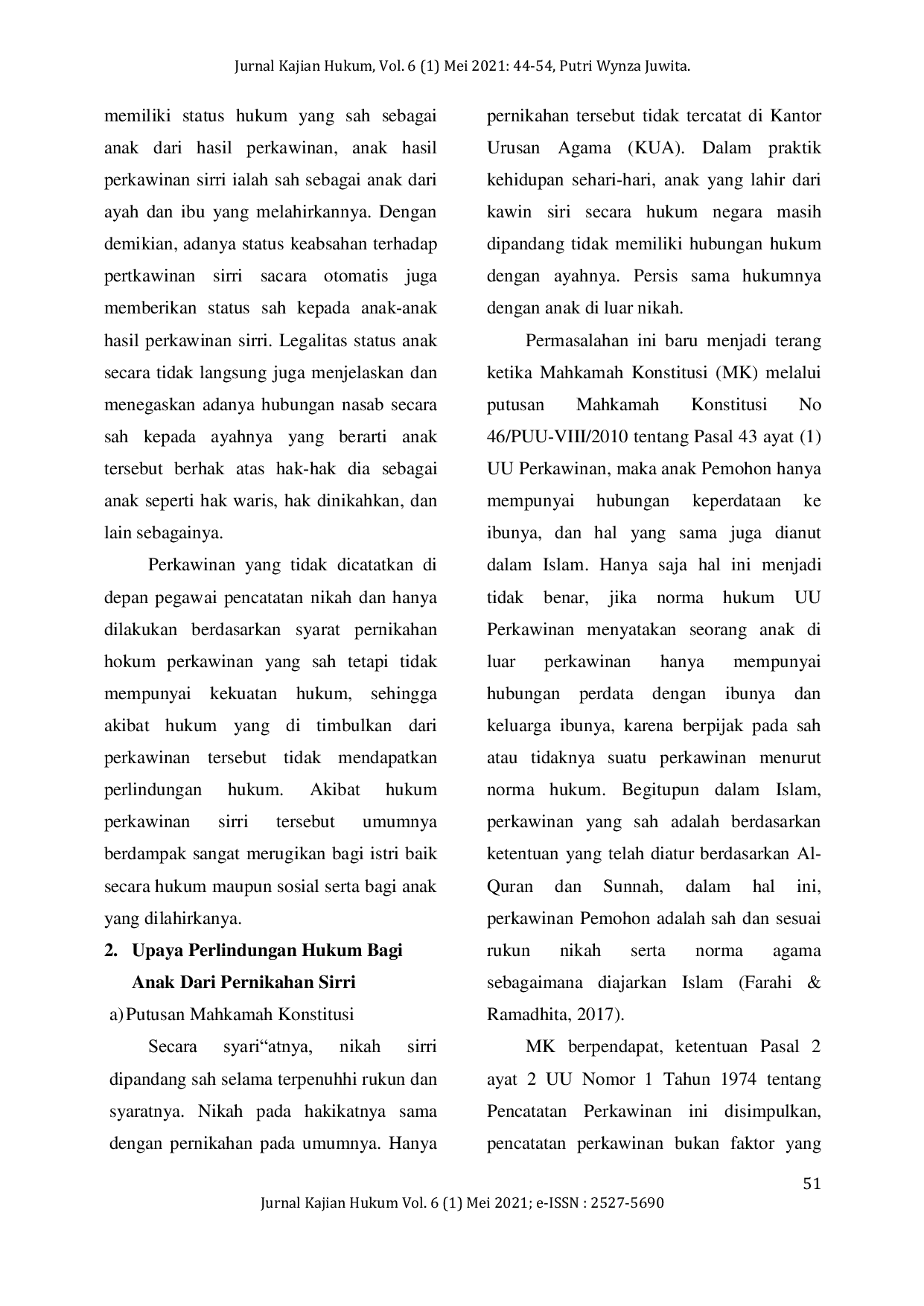 JURIS Status Anak Pernikahan Sirri Ditinjau dari Hukum Positif di Indonesia