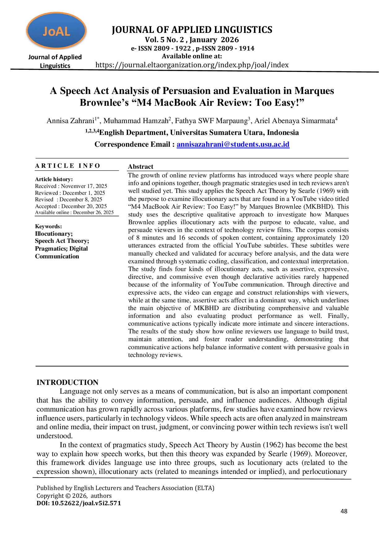 JURIS A Speech Act Analysis of Persuasion and Evaluation in Marques Brownlee s M4 MacBook Air Review Too Easy
