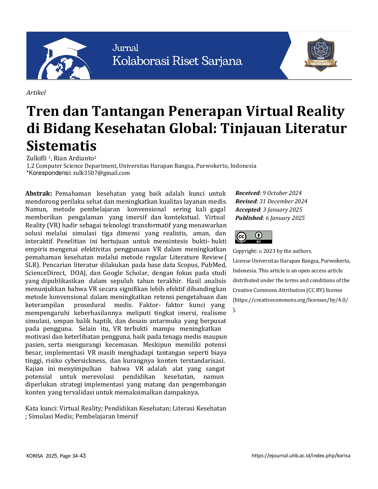 JURIS Tren dan Tantangan Penerapan Virtual Reality di Bidang Kesehatan Global Tinjauan Literatur Sistematis