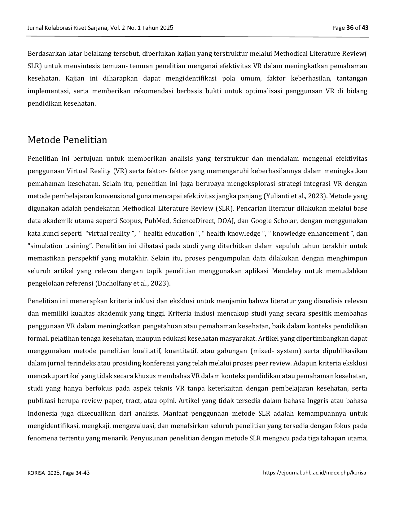 JURIS Tren dan Tantangan Penerapan Virtual Reality di Bidang Kesehatan Global Tinjauan Literatur Sistematis