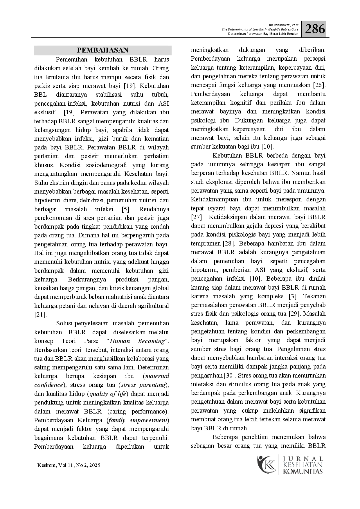 juris Determinan Perawatan Bayi Berat Lahir Rendah di Wilayah Pertanian dan Pesisir Berperspektif Keluarga