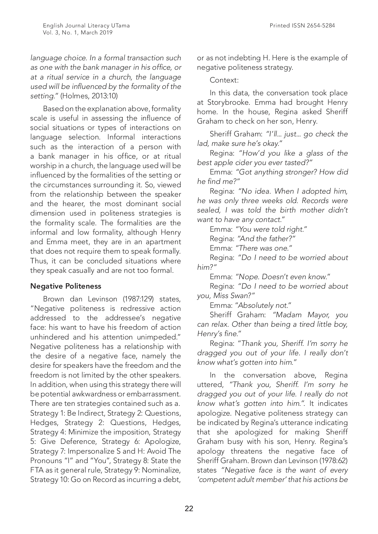 JURIS Politeness Strategies and Social Dimensions in Once Upon A Time Season 1 Movie Series Sociopragmatics Study