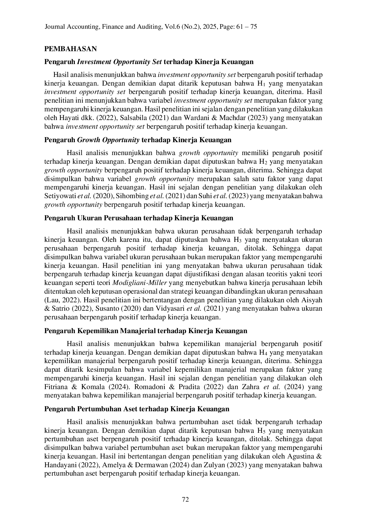 JURIS Faktor faktor yang Mempengaruhi Kinerja Keuangan pada Perusahaan Sektor Technology yang Terdaftar di Bursa Efek Indonesia