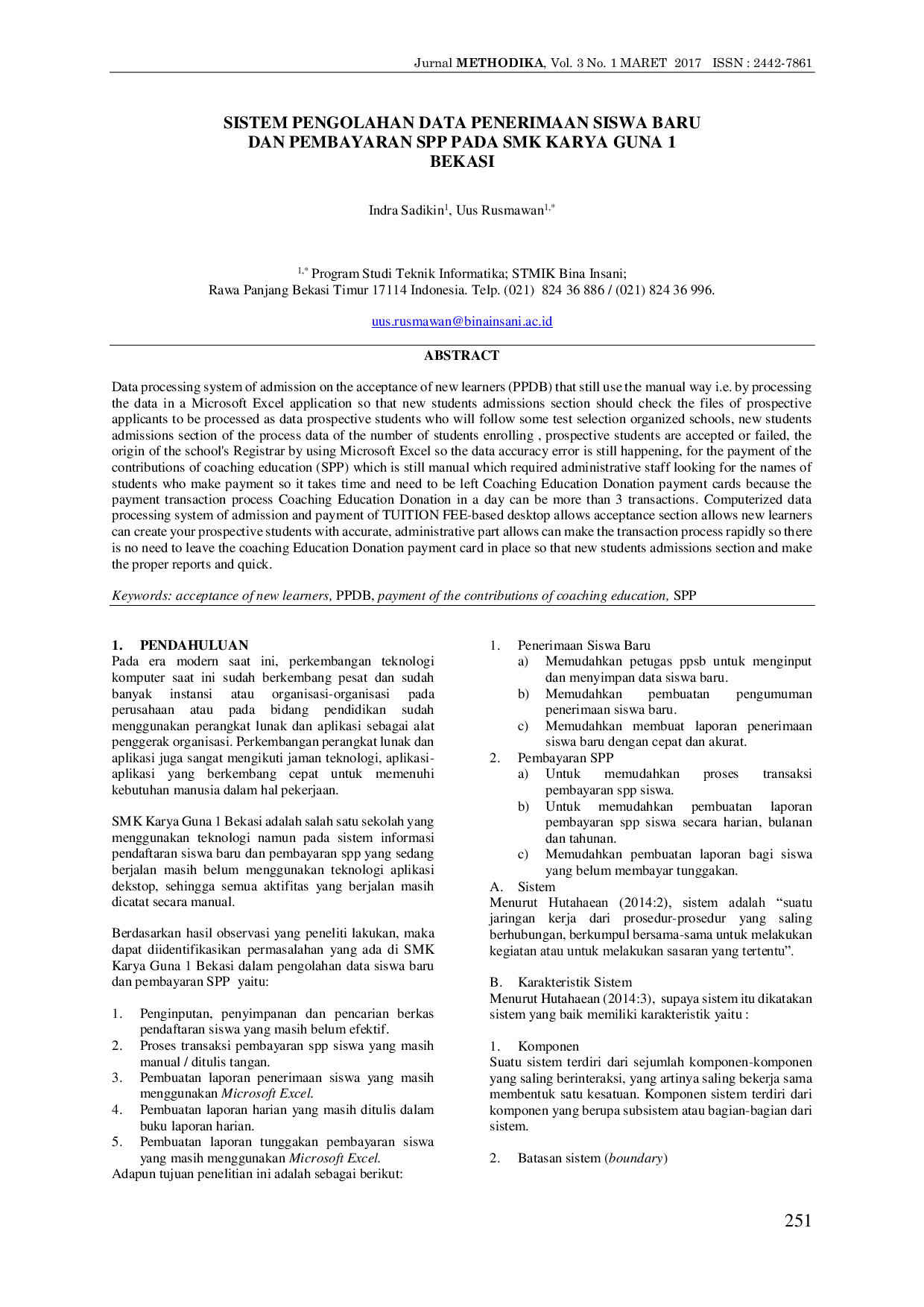 JURIS Sistem Pengolahan Data Penerimaan Siswa Baru dan Pembayaran SPP pada SMK Karya Guna 1 Bekasi