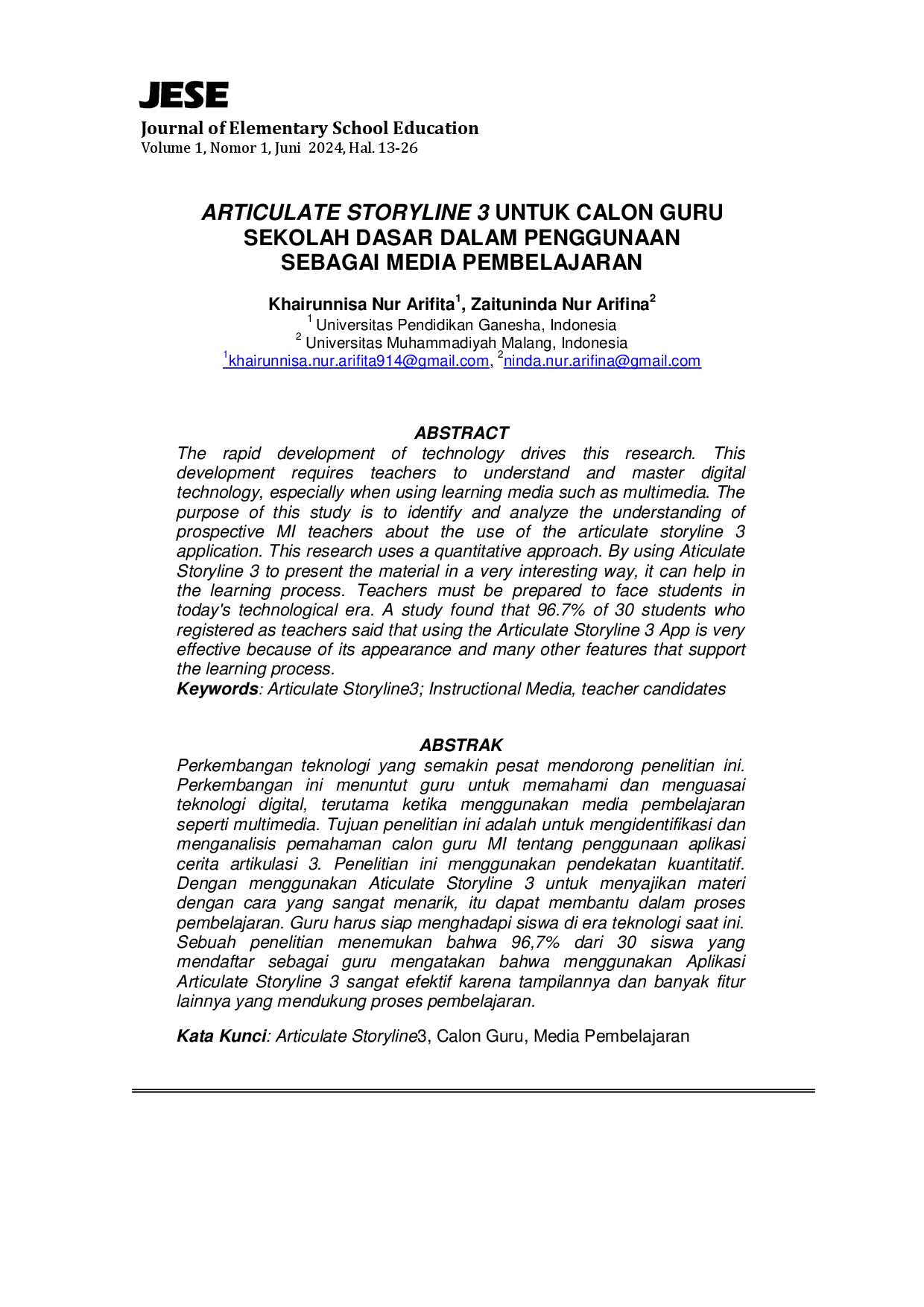 JURIS Articulate Storyline 3 Untuk Calon Guru Sekolah Dasar Dalam Penggunaan Sebagai Media Pembelajaran