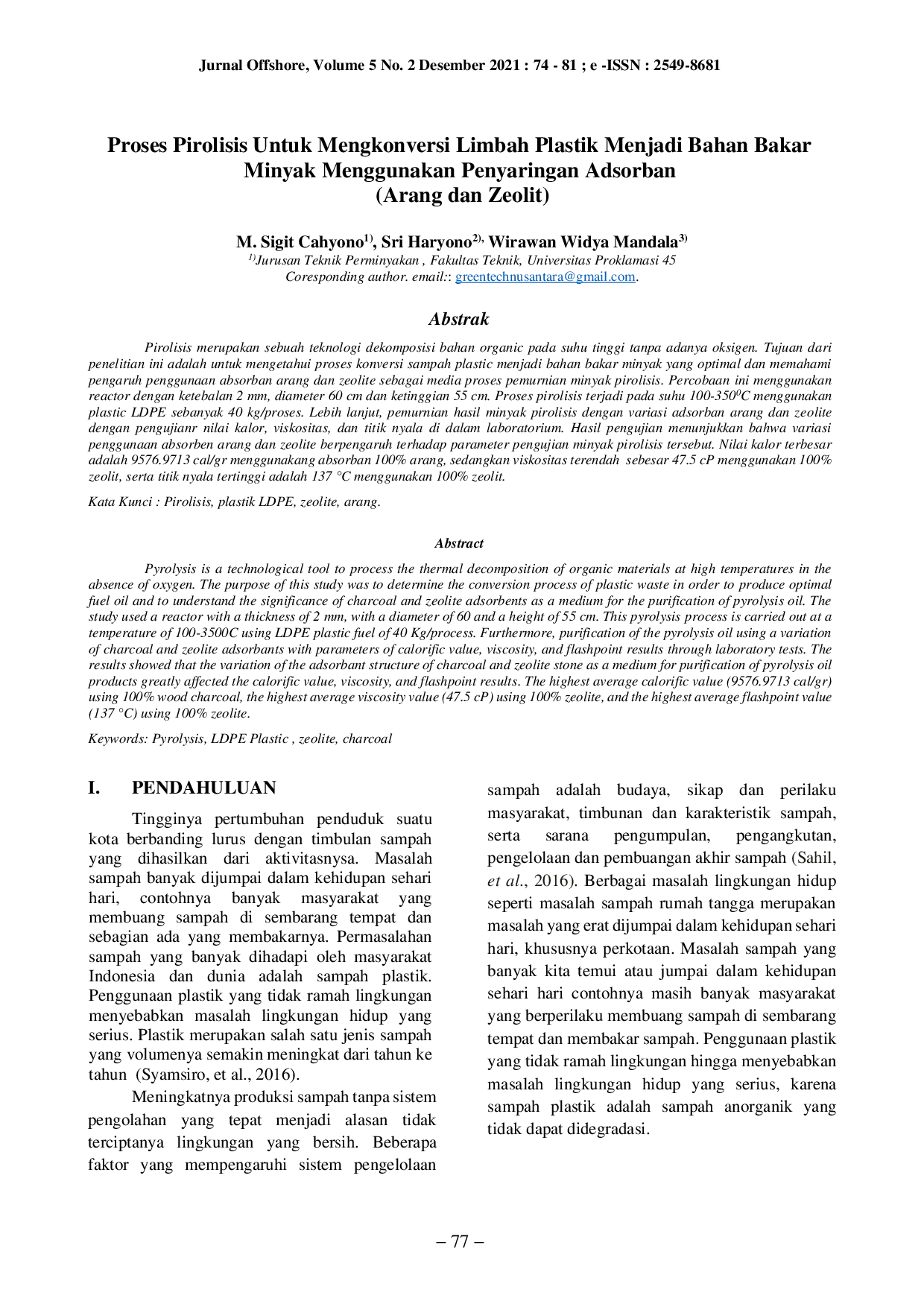 JURIS Proses Pirolisis Untuk Mengkonversi Limbah Plastik Menjadi Bahan Bakar Minyak Menggunakan Penyaringan Adsorban Arang dan Zeolit