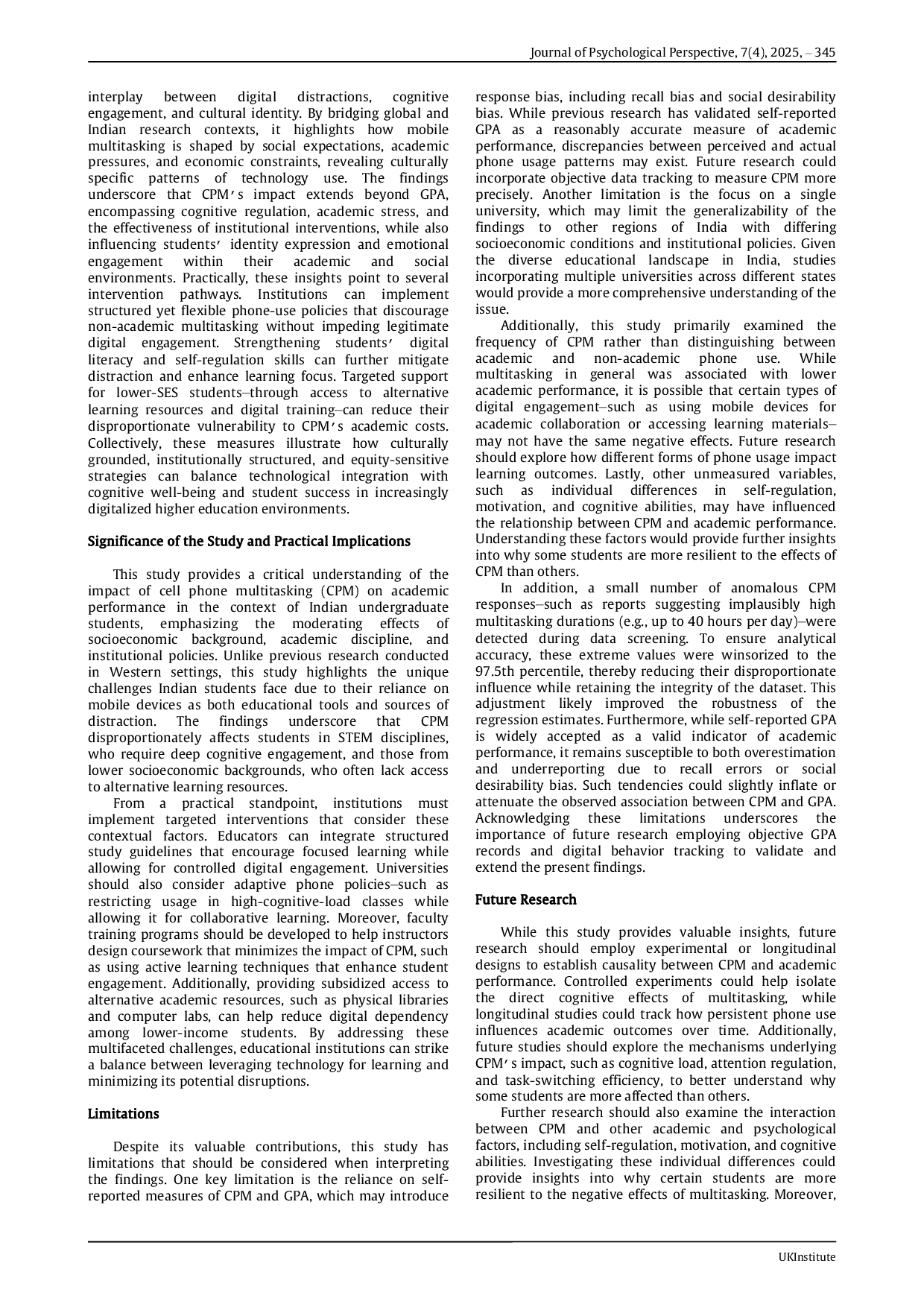 JURIS The Context of Distraction Moderating Effects of Academic Discipline and Socioeconomic Status on Cell Phone Multitasking and GPA among Indian Undergraduates