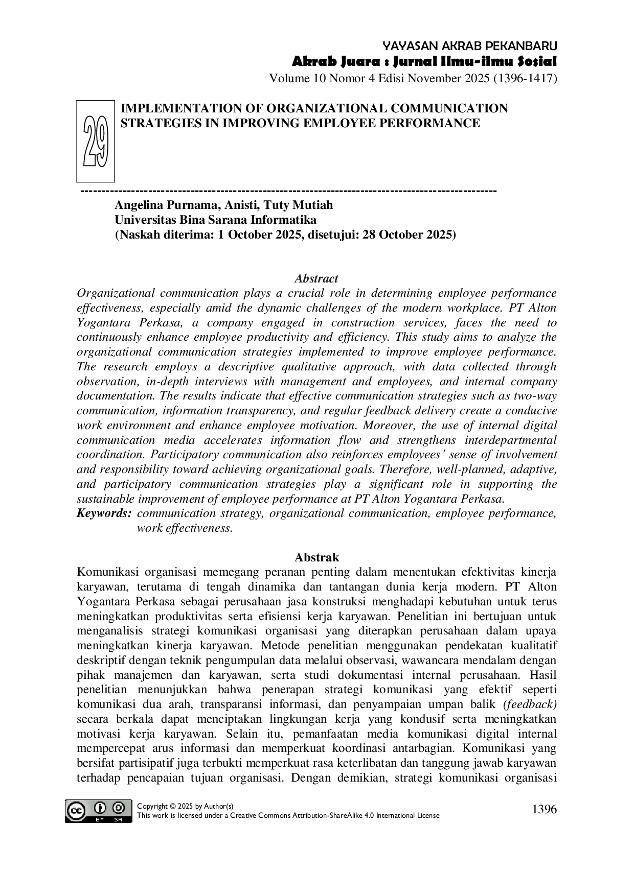 JURIS Implementation Of Organizational Communication Strategies In Improving Employee Performance