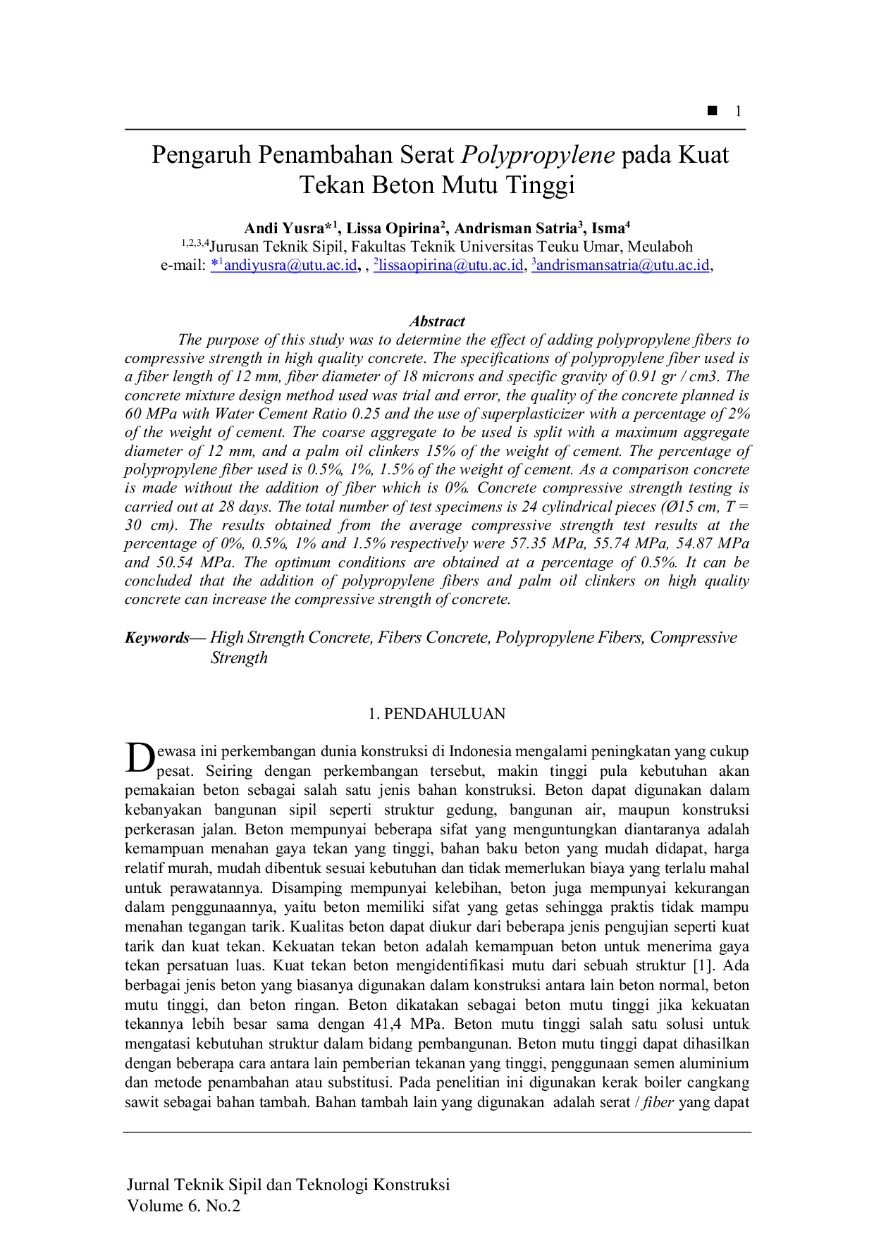 JURIS Pengaruh Penambahan Serat Polypropylene pada Kuat Tekan Beton Mutu Tinggi