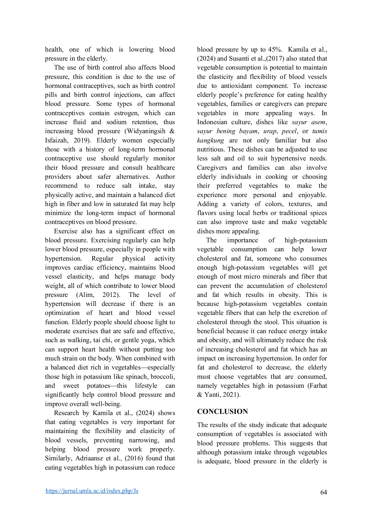 JURIS Consumption of High Potassium Vegetable Types Associated with Hypertension Levels in the Elderly at the Dau Health Center