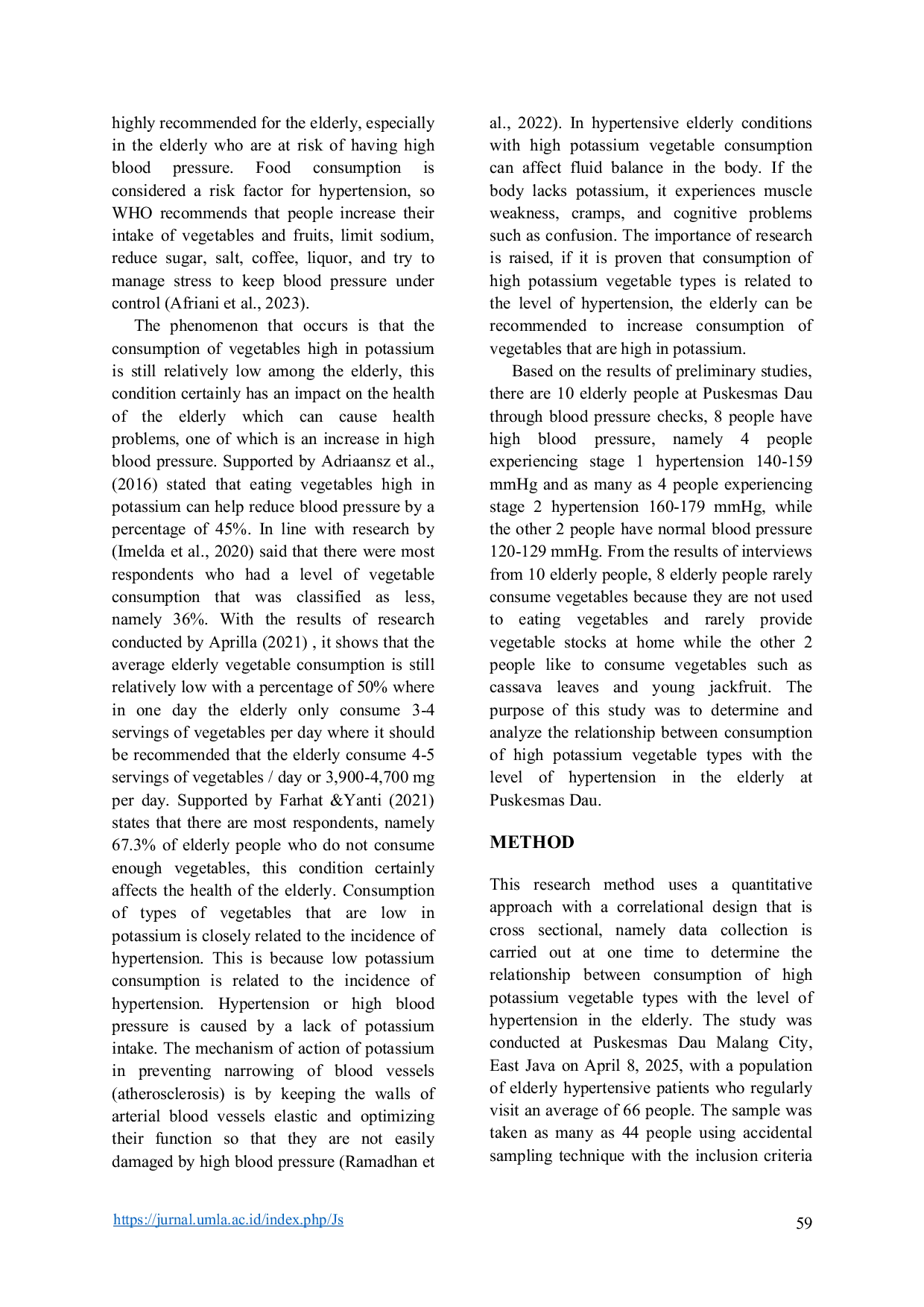 JURIS Consumption of High Potassium Vegetable Types Associated with Hypertension Levels in the Elderly at the Dau Health Center
