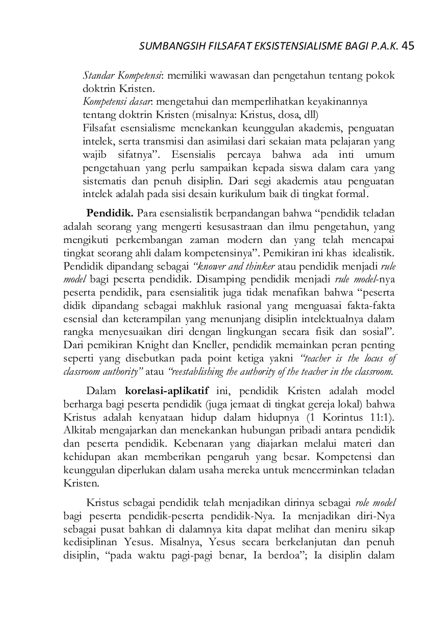 JURIS Sumbangsih Filsafat Eksistensialisme bagi Pendidikan Agama Kristen