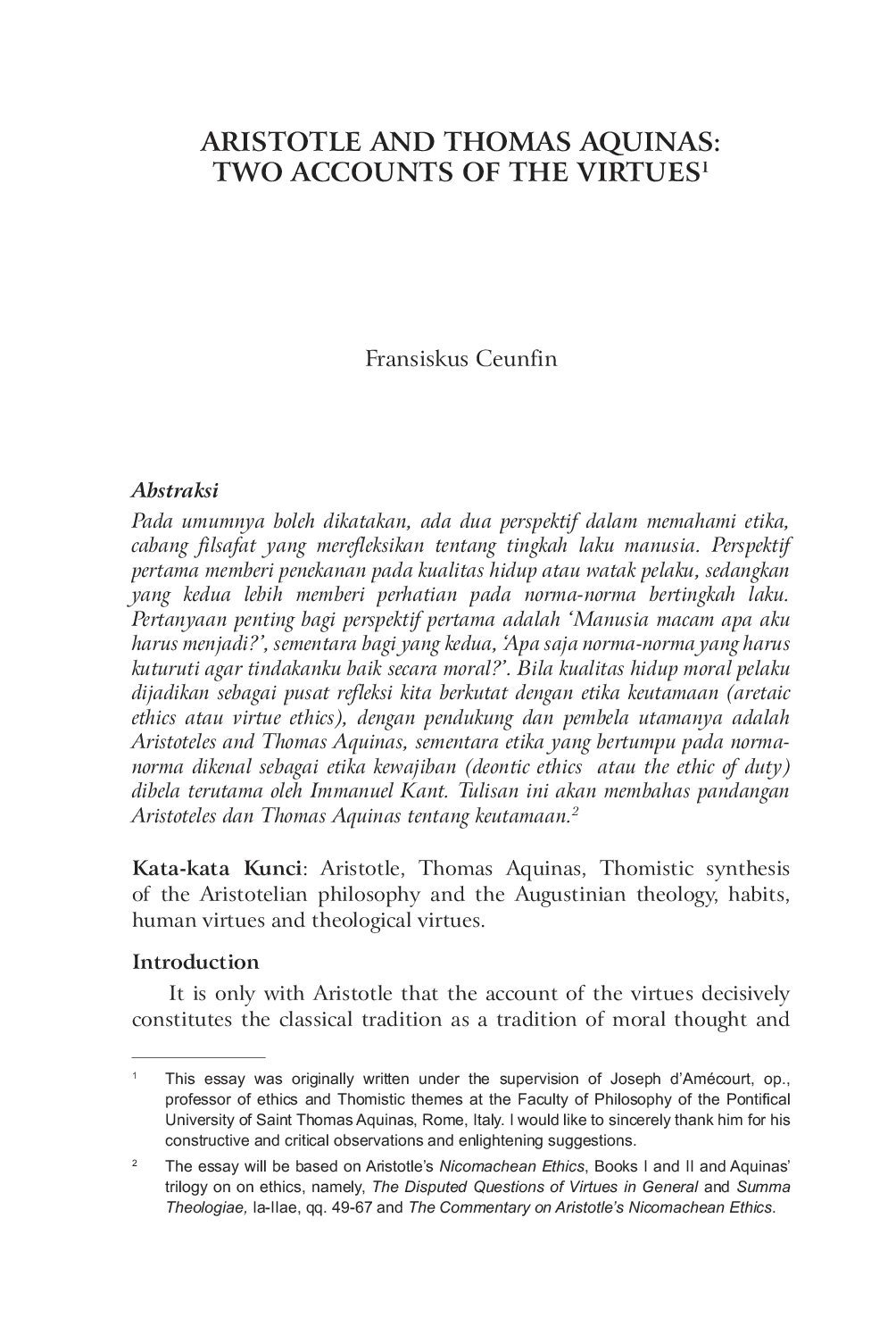 JURIS Aristotle And Thomas Aquinas Two Accounts Of The Virtues