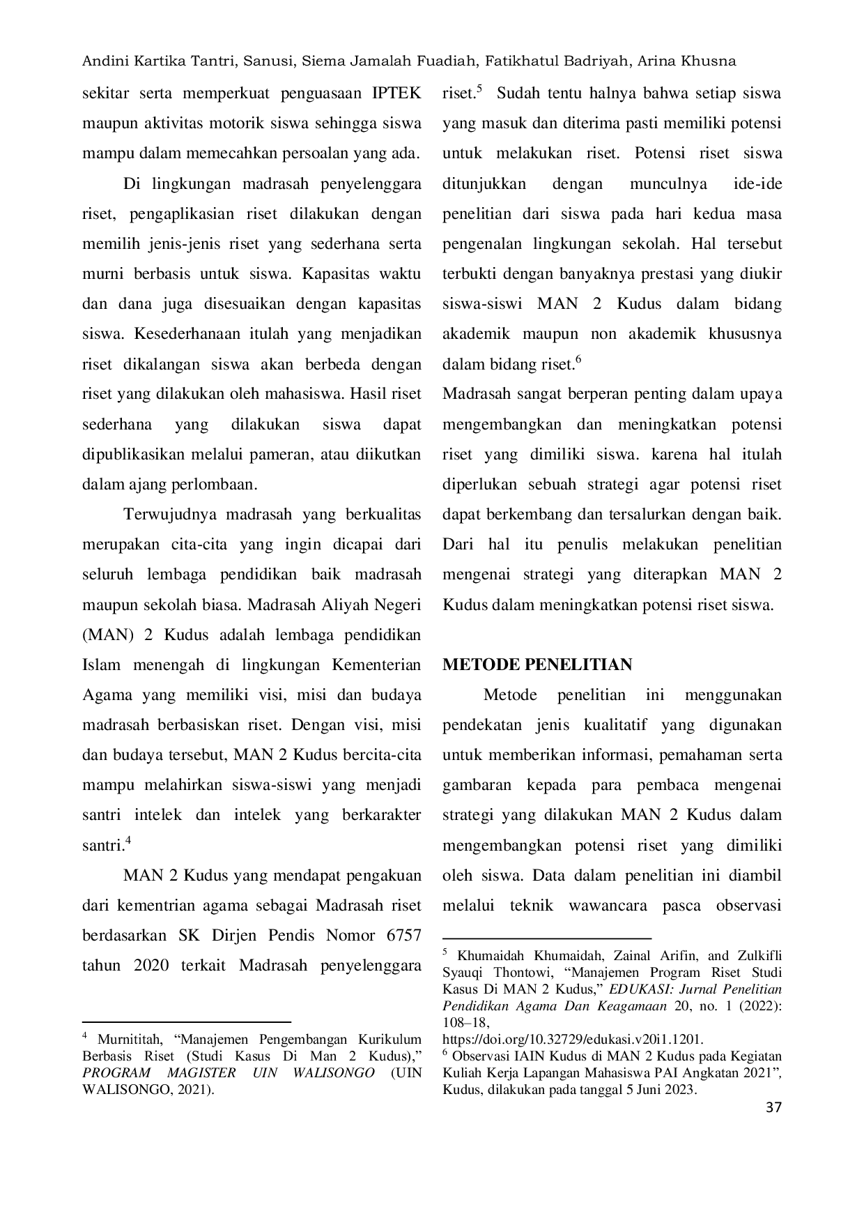 JURIS STRATEGI MADRASAH RISET DALAM MENGEMBANGKAN POTENSI RISET SISWA Studi Kasus Madrasah Aliyah Negeri 2 Kudus