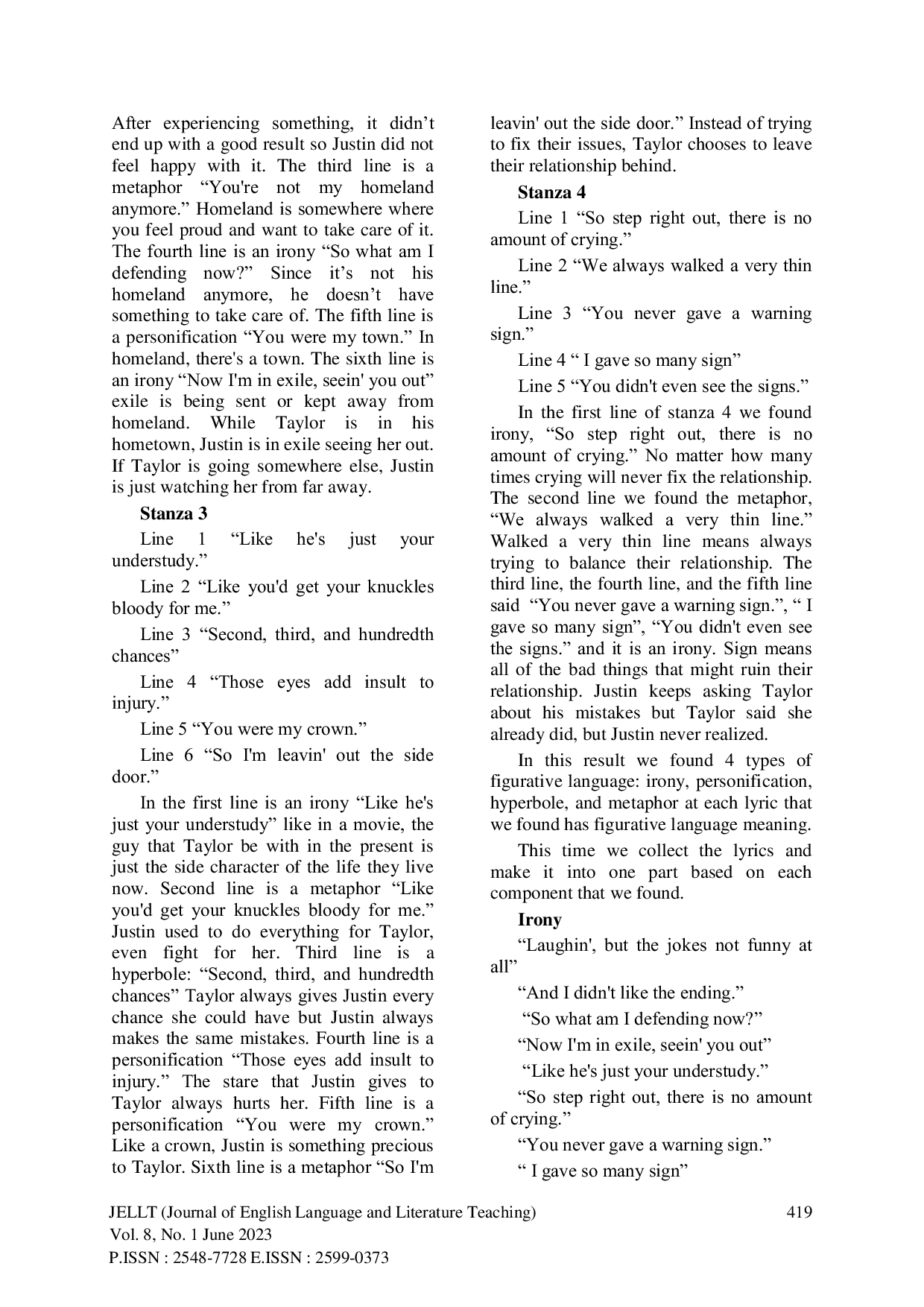 JURIS Figurative Language Analysis In Taylor Swift Exile Song Lyric