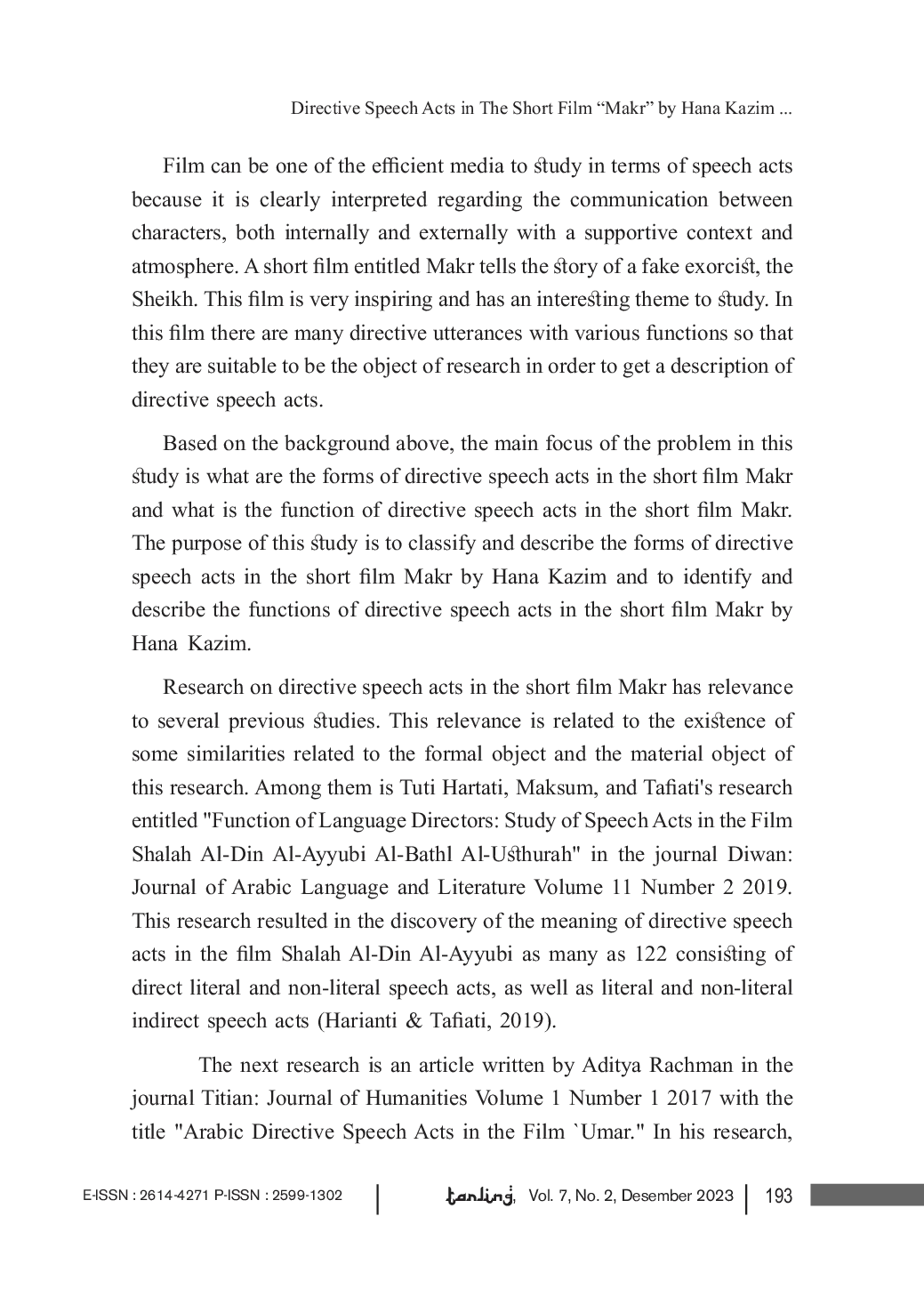 JURIS Directive Speech Acts in The Short Film Makr by Hana Kazim George Yule s Pragmatic Study