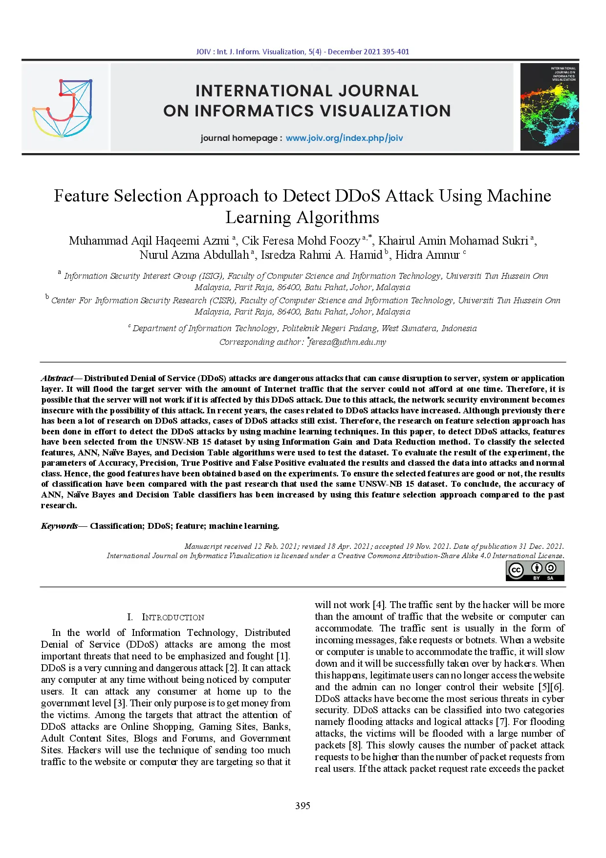 juris Feature Selection Approach to Detect DDoS Attack Using Machine Learning Algorithms