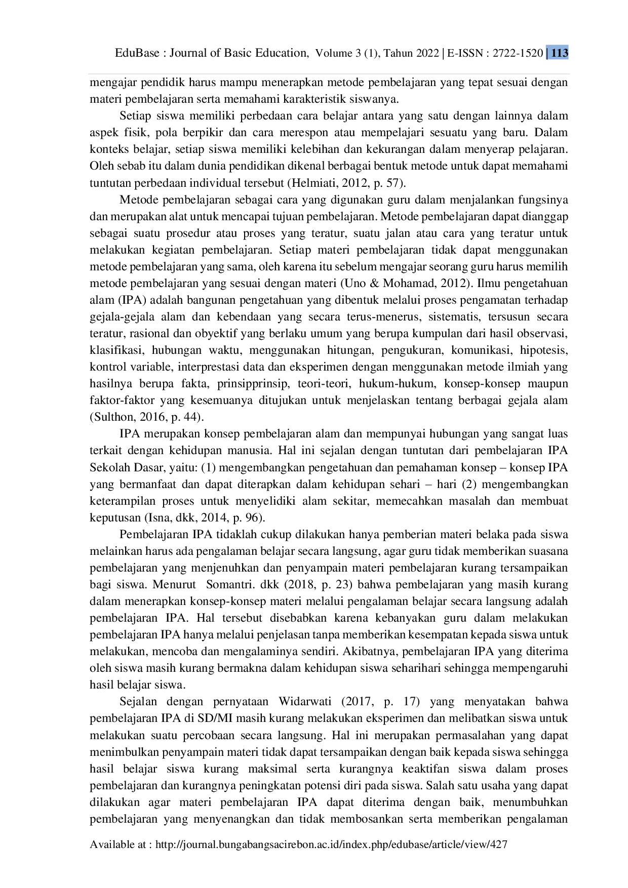 JURIS Efektivitas Metode Eksperimen Terhadap Hasil Belajar Siswa Pada Mata Pelajaran IPA Materi Perubahan Wujud Benda Kelas IV MI Ma arif Sutawinangun Kabupaten Cirebon