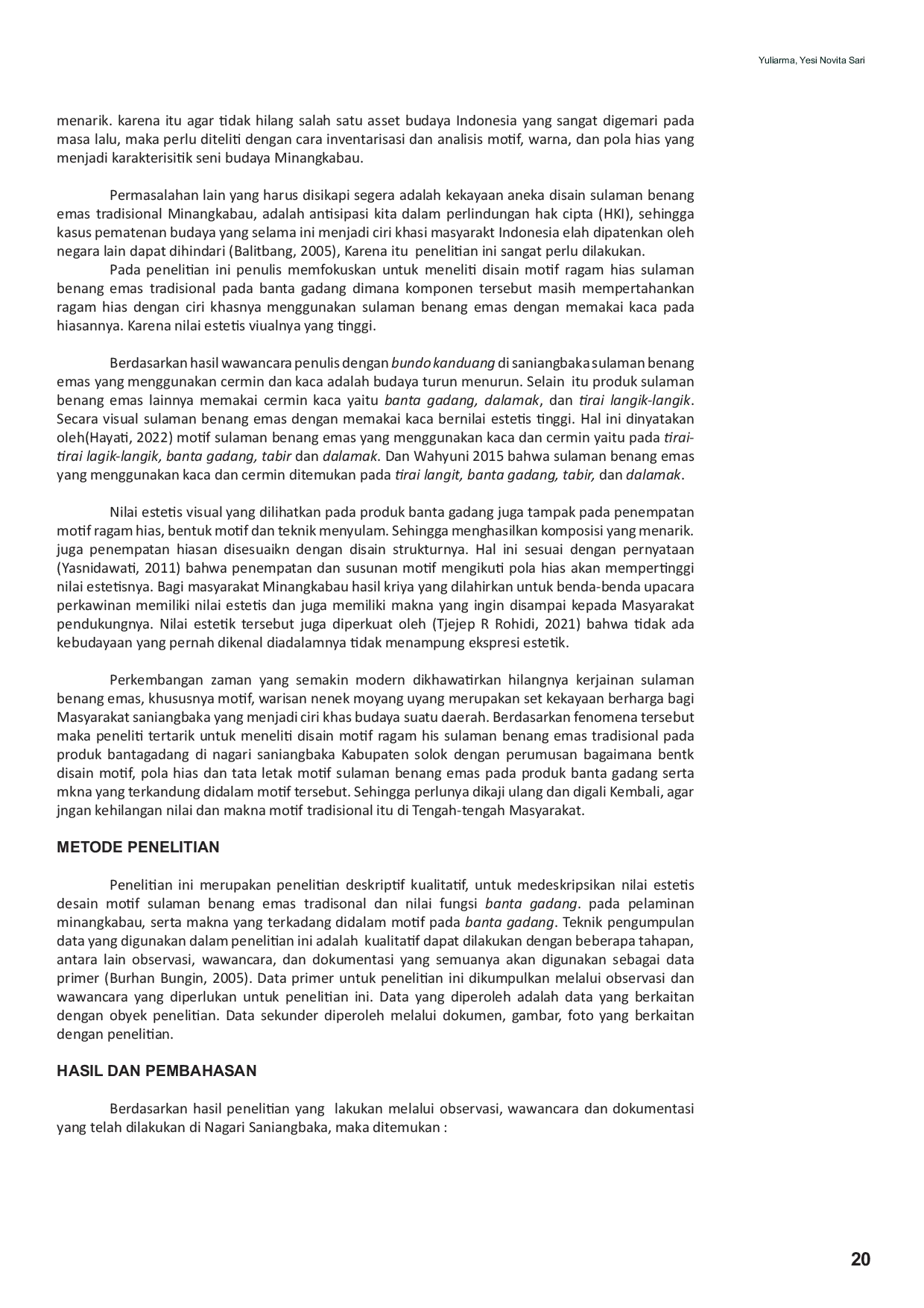 JURIS Kajian Nilai Estetis Desain Motif Sulaman Benang Emas dan Nilai Fungsi Banta Gadang pada Pelaminan Minangkabau