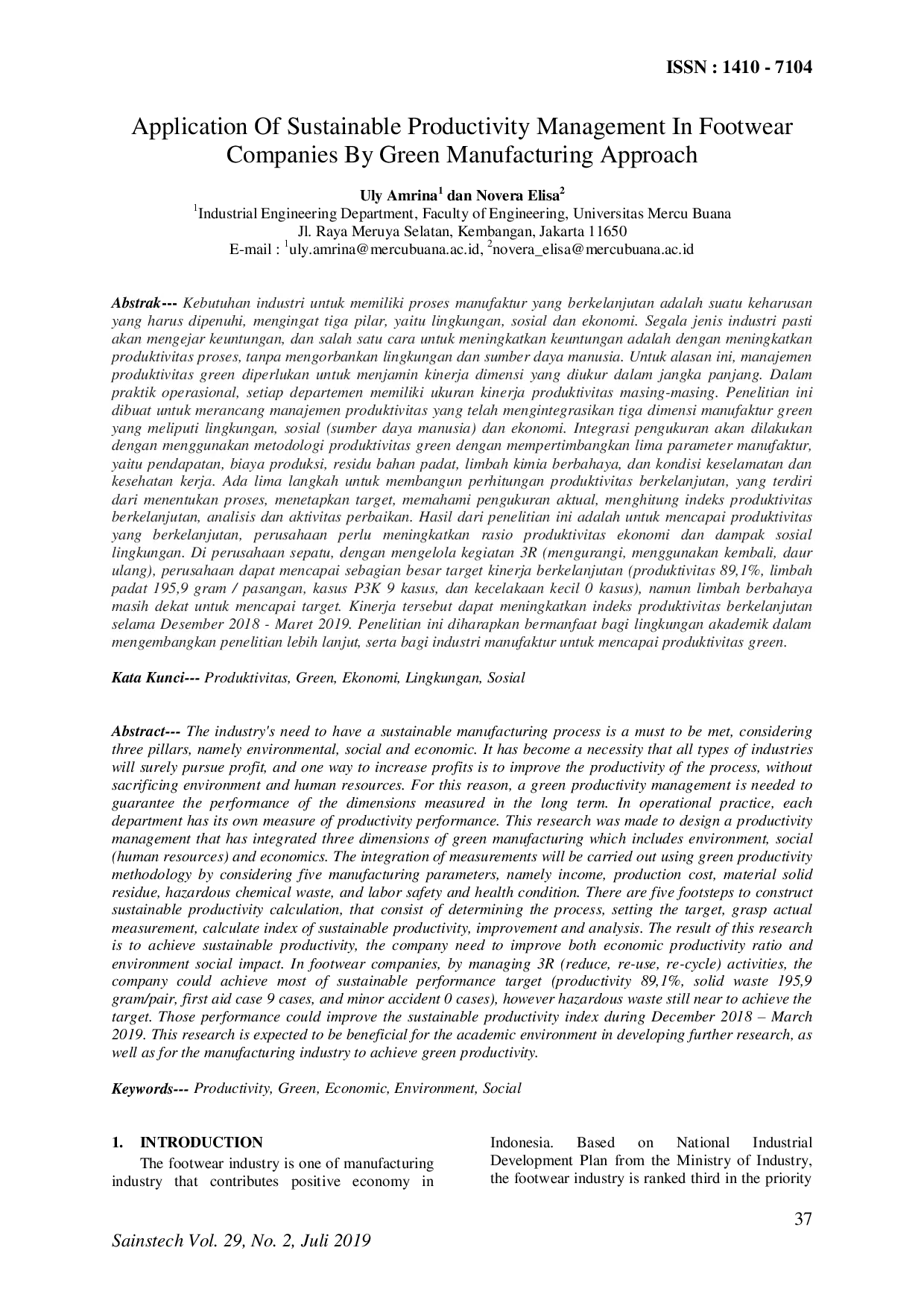 JURIS Application Of Sustainable Productivity Management In Footwear Companies By Green Manufacturing Approach