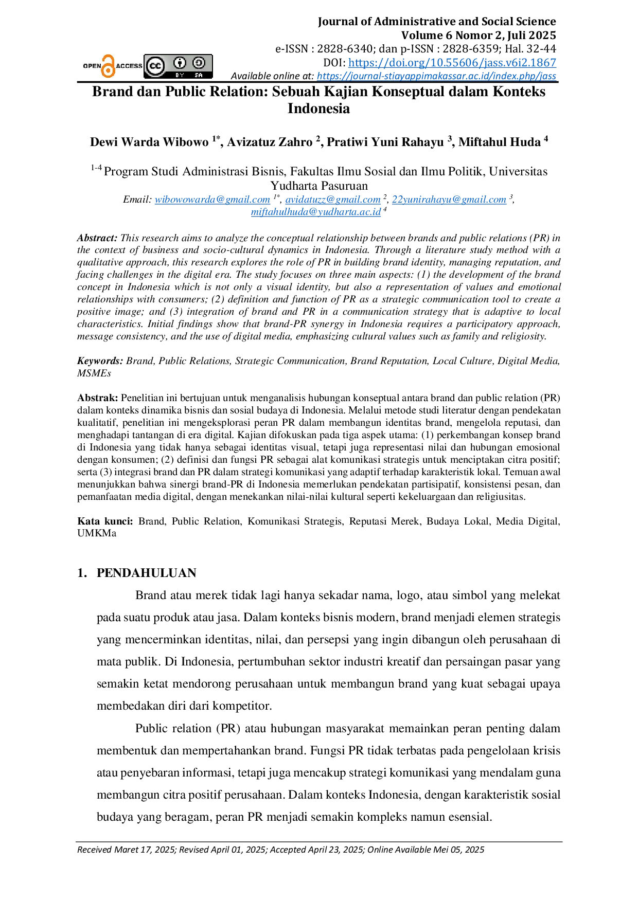 JURIS Brand dan Public Relation Sebuah Kajian Konseptual dalam Konteks Indonesia