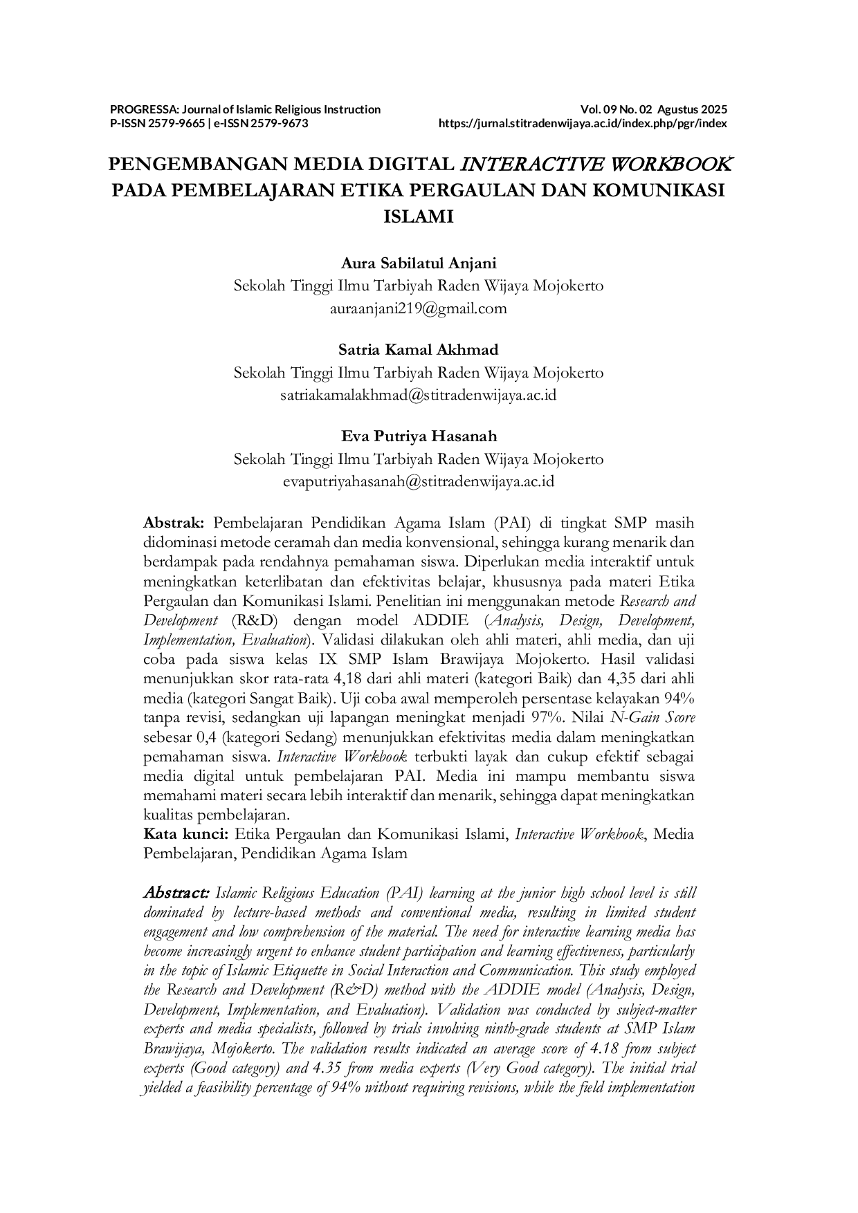 JURIS Pengembangan Media Digital Interactive Workbook pada Pembelajaran Etika Pergaulan dan Komunikasi Islami