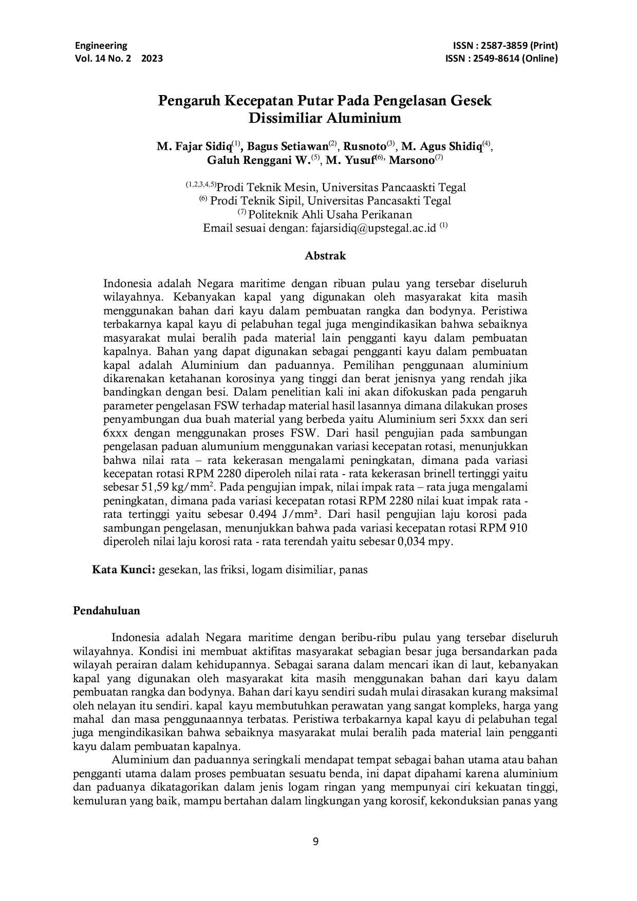 JURIS Pengaruh Kecepatan Putar Pada Pengelasan Gesek Dissimiliar Aluminium