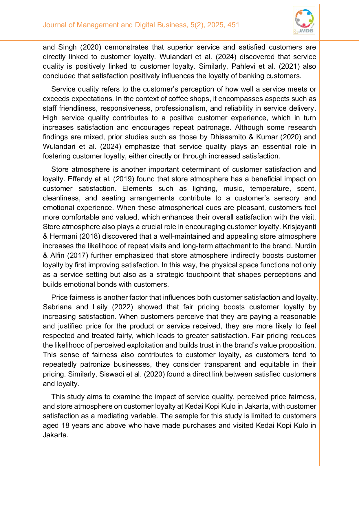 JURIS Investigating The Determinants Of Customer Loyalty At Kedai Kopi Kulo In Jakarta