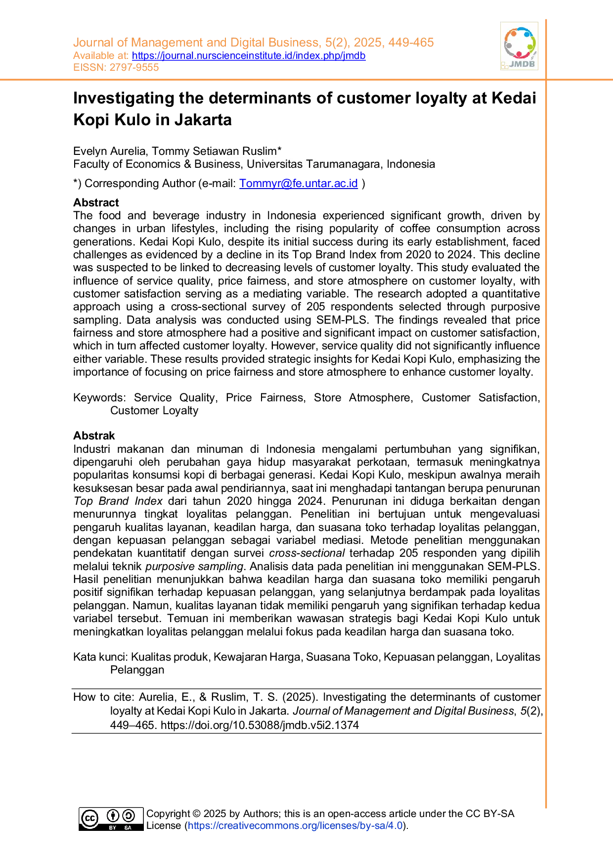 JURIS Investigating The Determinants Of Customer Loyalty At Kedai Kopi Kulo In Jakarta