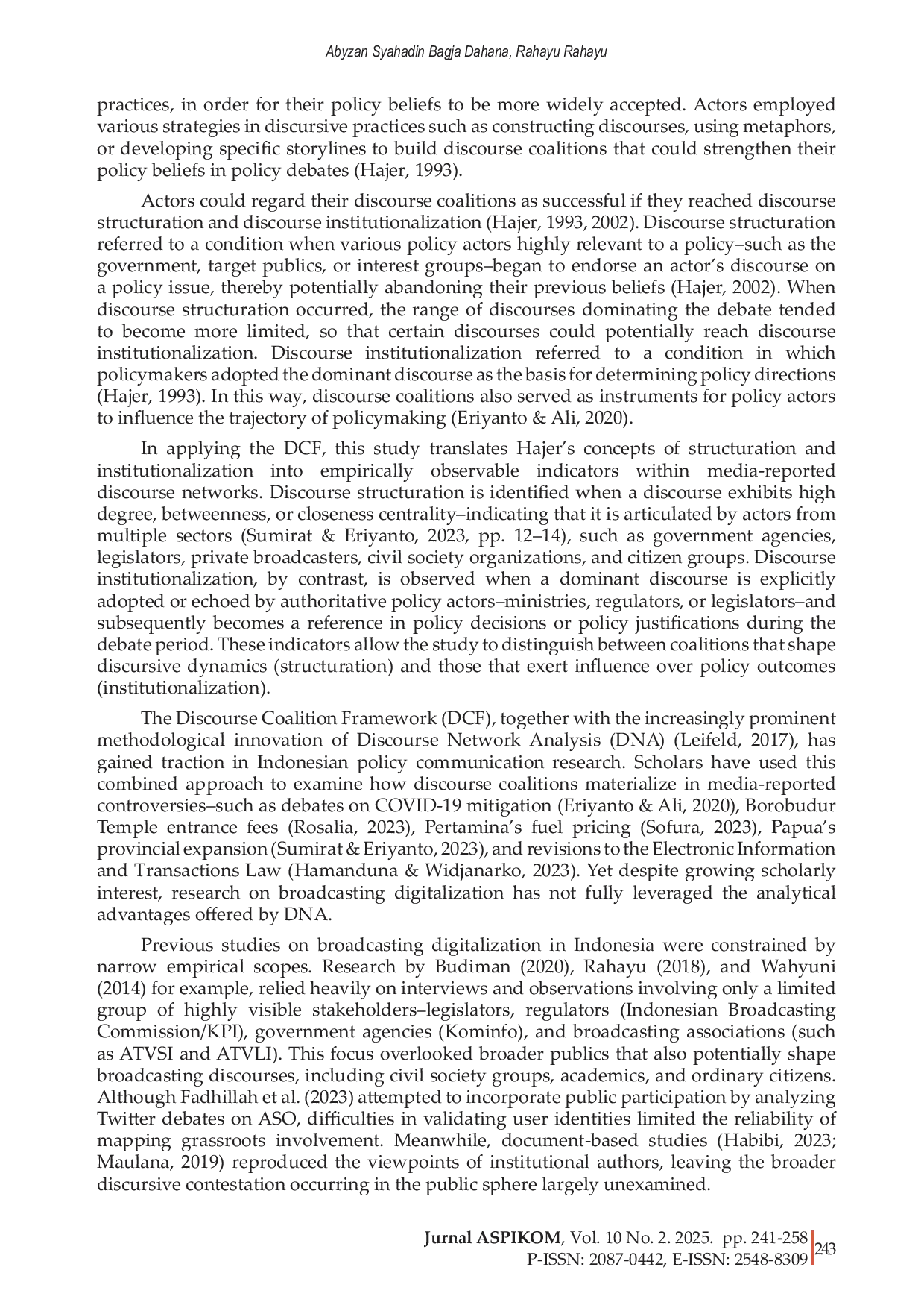 JURIS Discourse network analysis of broadcasting policy in Indonesia Case of ASO 2 November 2022