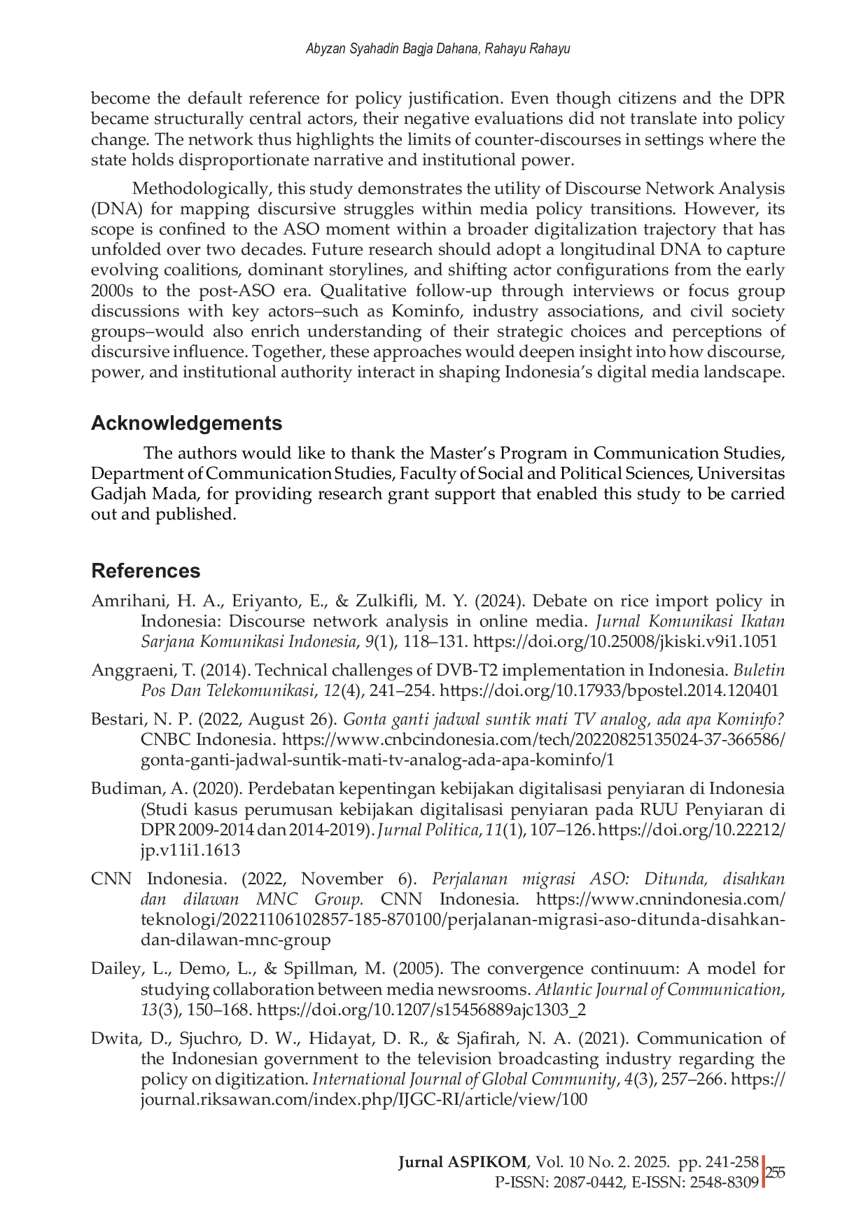 JURIS Discourse network analysis of broadcasting policy in Indonesia Case of ASO 2 November 2022
